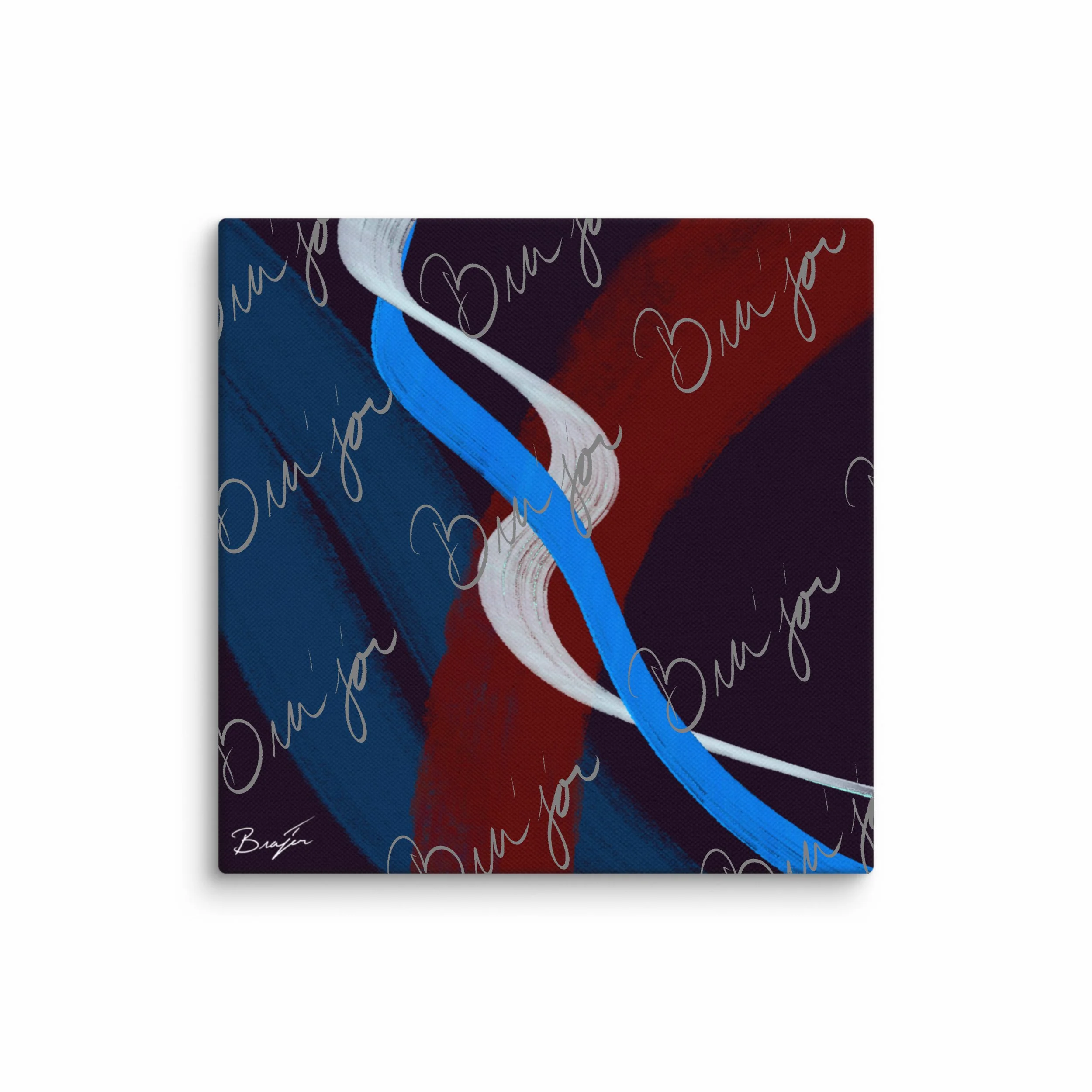 16x16 Canvas abstract artwork titled Roads Ahead designed by the digital abstract artist Bra'jor. Artwork includes the colors Blue, Red, White, and Purple