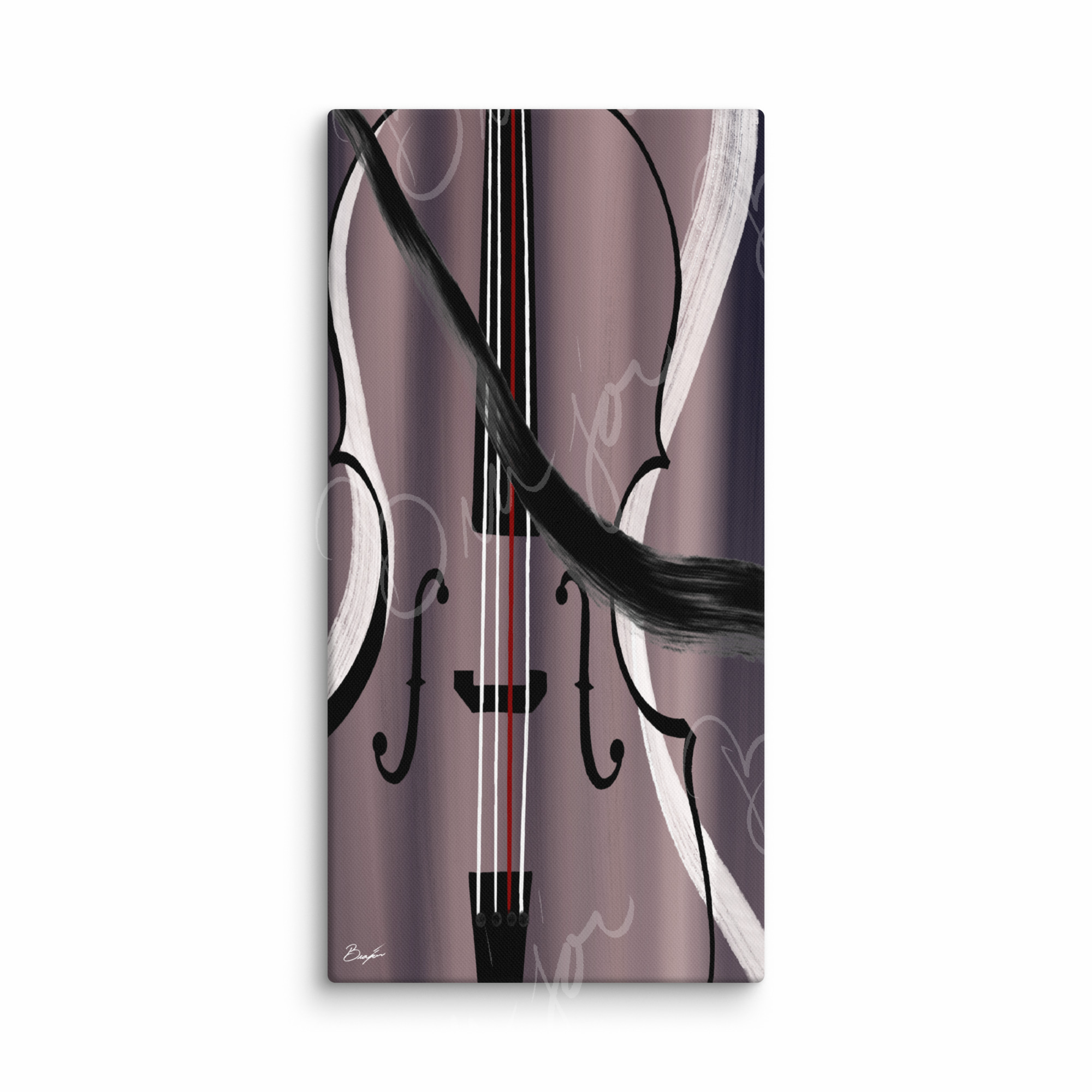 30x60 XL Canvas Abstract artwork titled First Love designed by the digital abstract artist Bra'jor. Artwork includes the colors Black, White, Gray, violet, Mauve, and Red