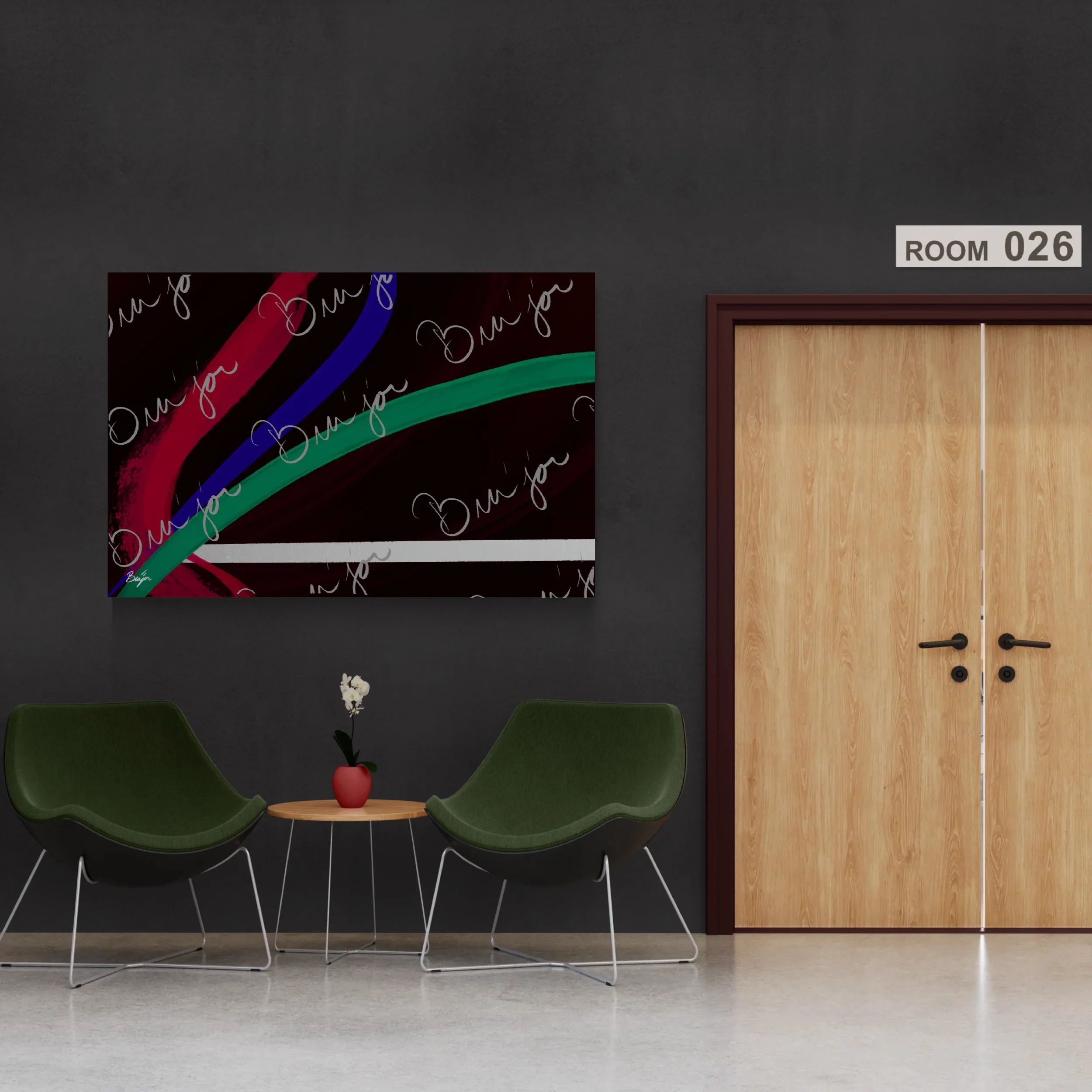 XL Canvas Abstract artwork titled Journey designed by the digital abstract artist Bra'jor. Artwork includes the colors Red, White, Green, and Blue