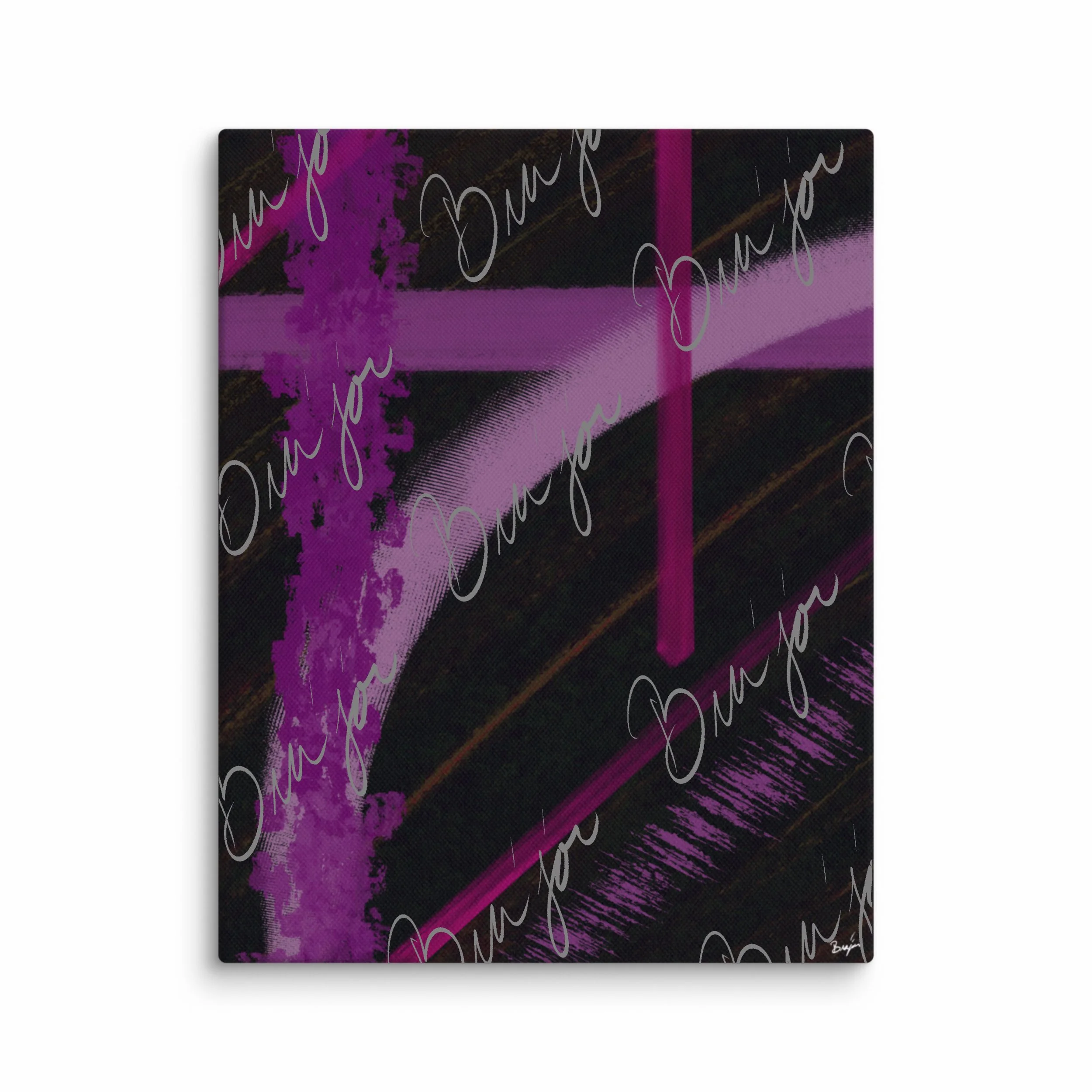 11x14 Abstract canvas artwork titled Be Soft designed by the digital abstract artist Bra'jor. Artwork includes the colors Purple, Lavender, Pink, Orange, and Black