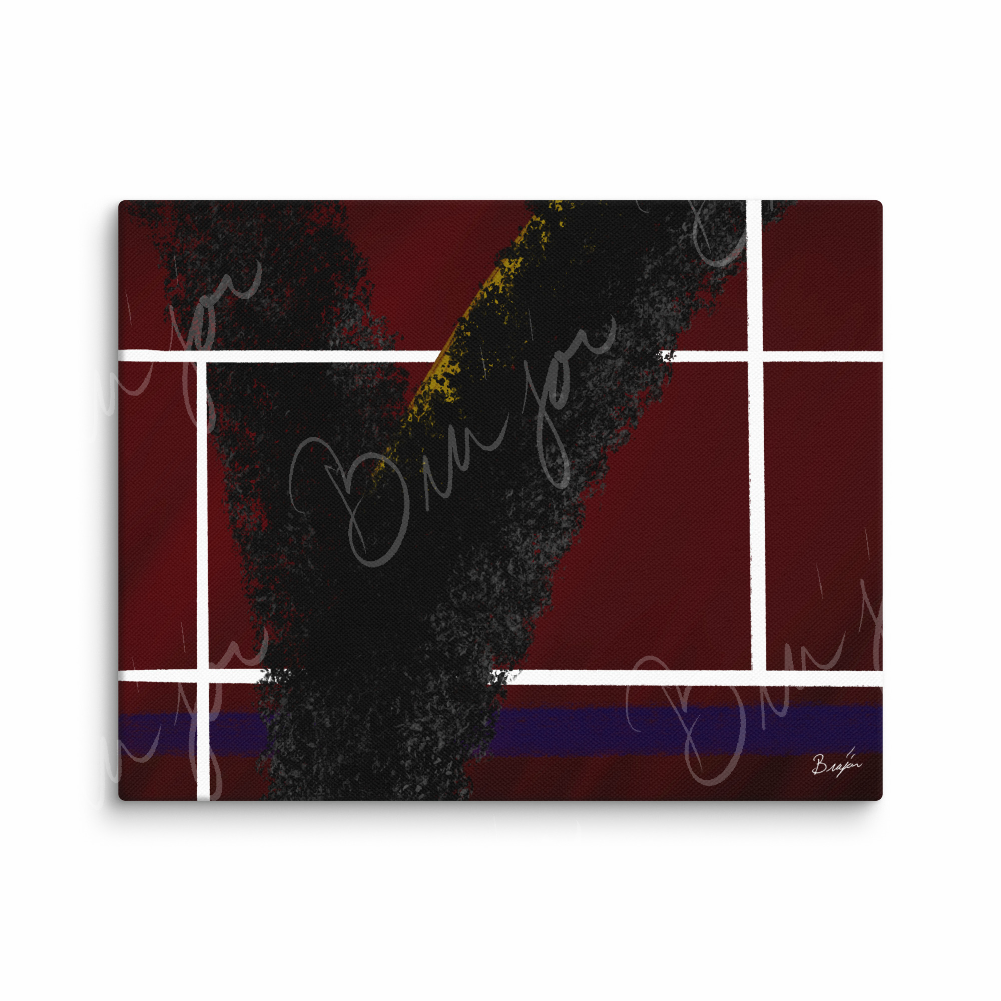 11x14 Canvas Abstract artwork titled Step Out designed by the digital abstract artist Bra'jor. Artwork includes the colors Red, White, Black, Yellow, and Blue