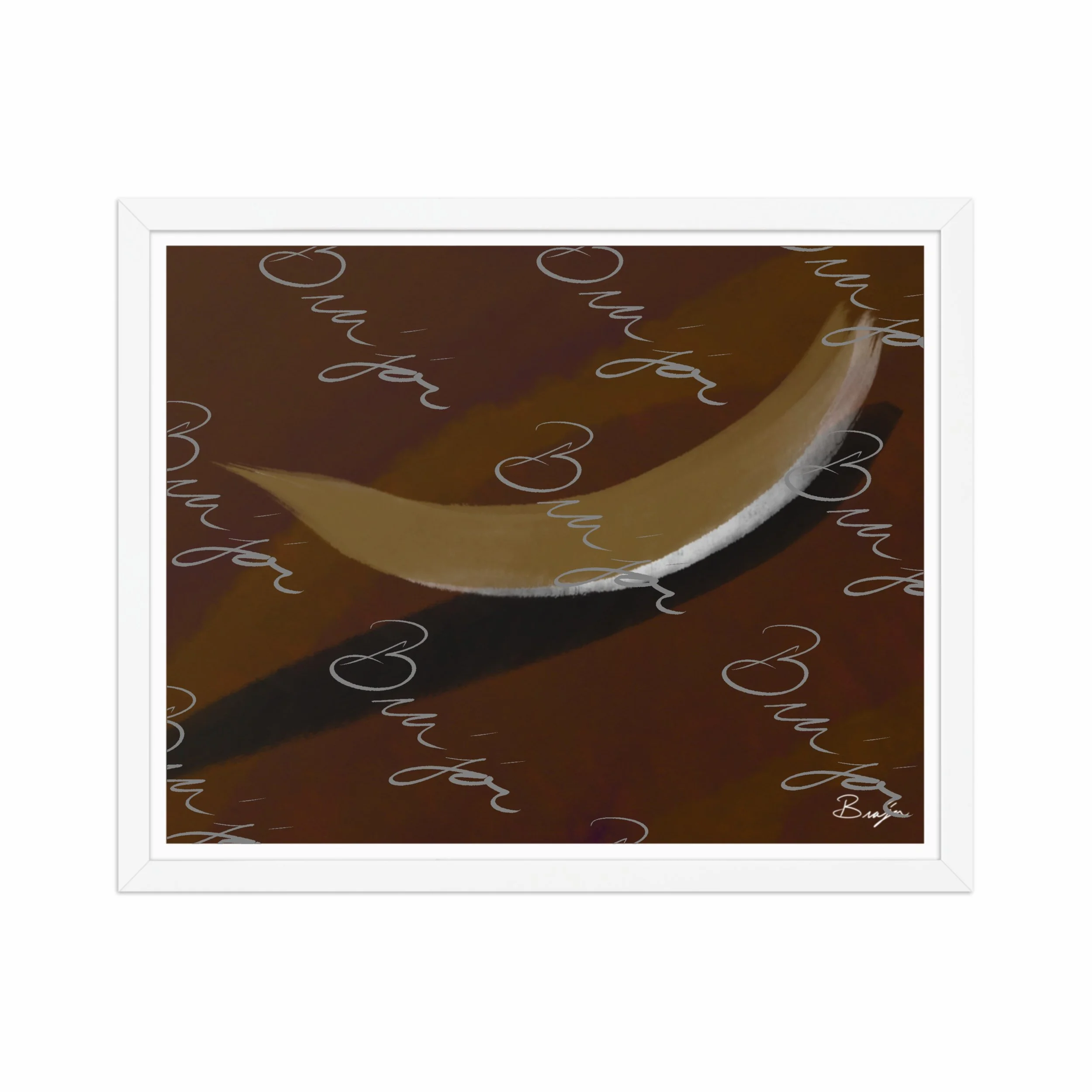 16x20 White Framed abstract artwork titled Always There designed by the digital abstract artist Bra'jor. Artwork includes the colors Brown, Tan, White, and Black with a Purple undertone