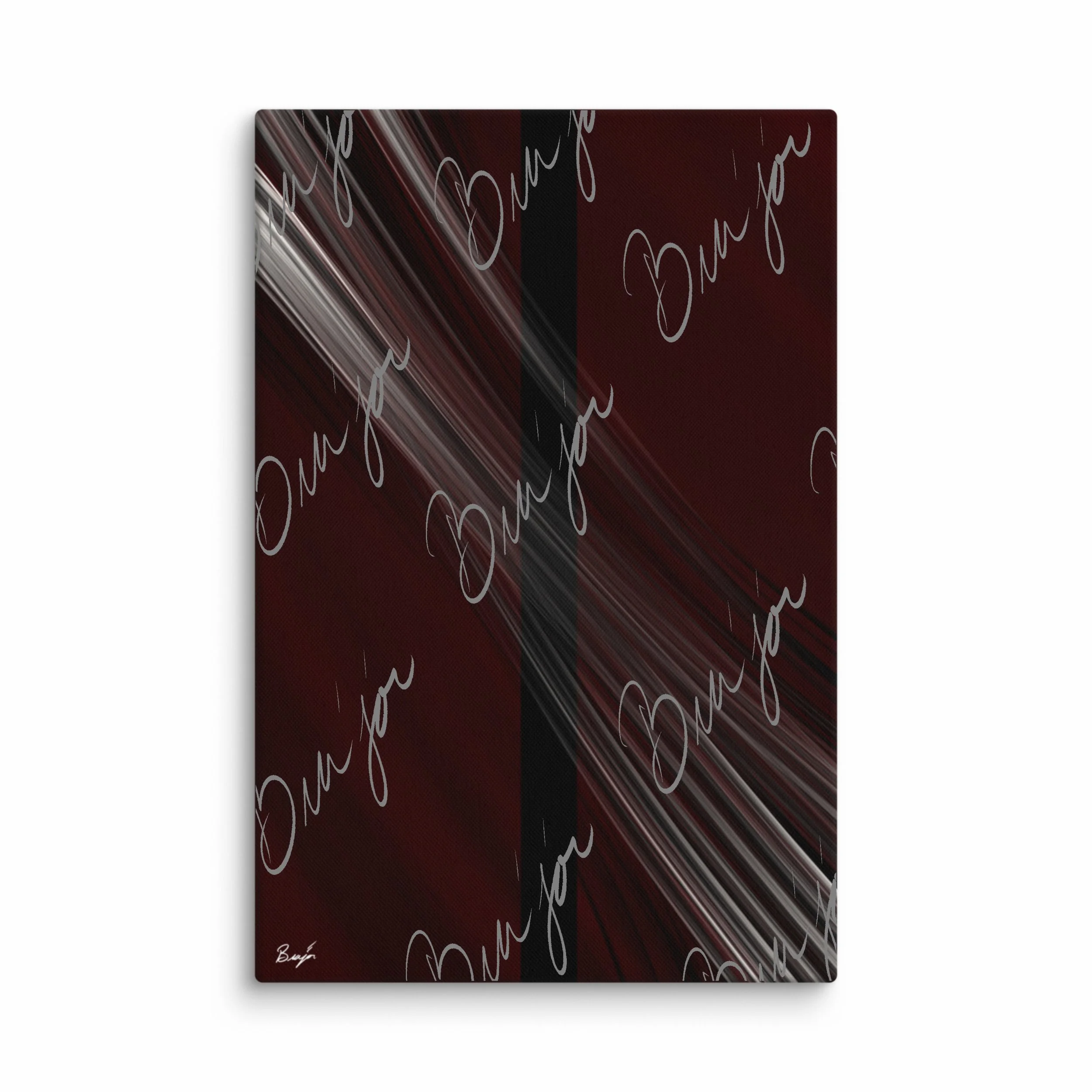 20x30 Canvas abstract artwork titled Still Standing designed by the digital abstract artist Bra'jor. Artwork includes the colors Maroon, Red, Black, and White