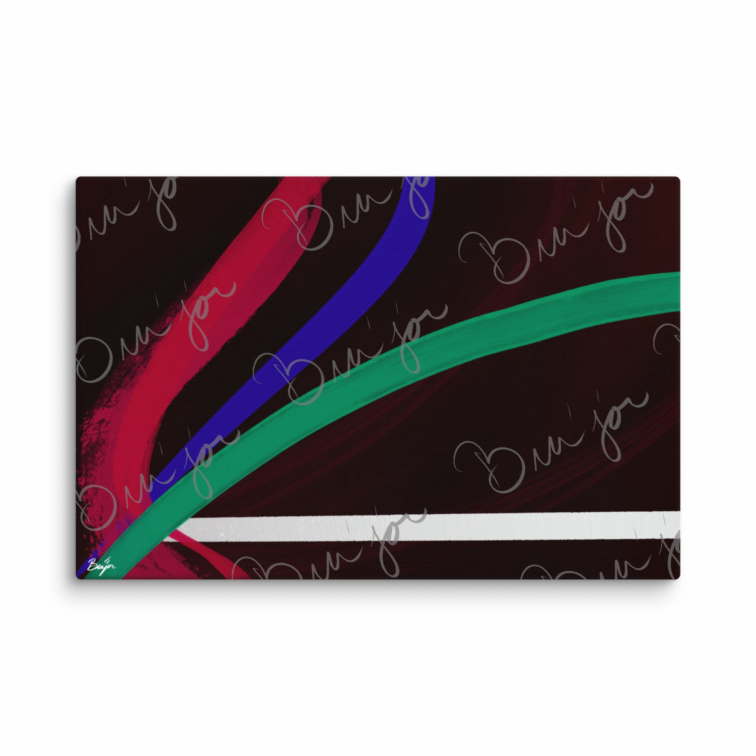 24x36 Canvas Abstract artwork titled Journey designed by the digital abstract artist Bra'jor. Artwork includes the colors Red, White, Green, and Blue