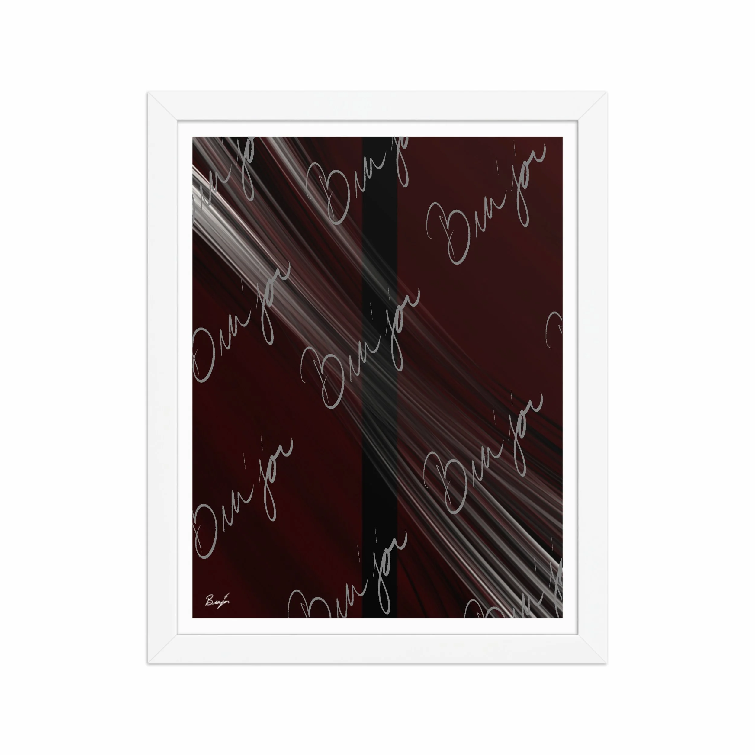 11x14 White Framed abstract artwork titled Still Standing designed by the digital abstract artist Bra'jor. Artwork includes the colors Maroon, Red, Black, and White