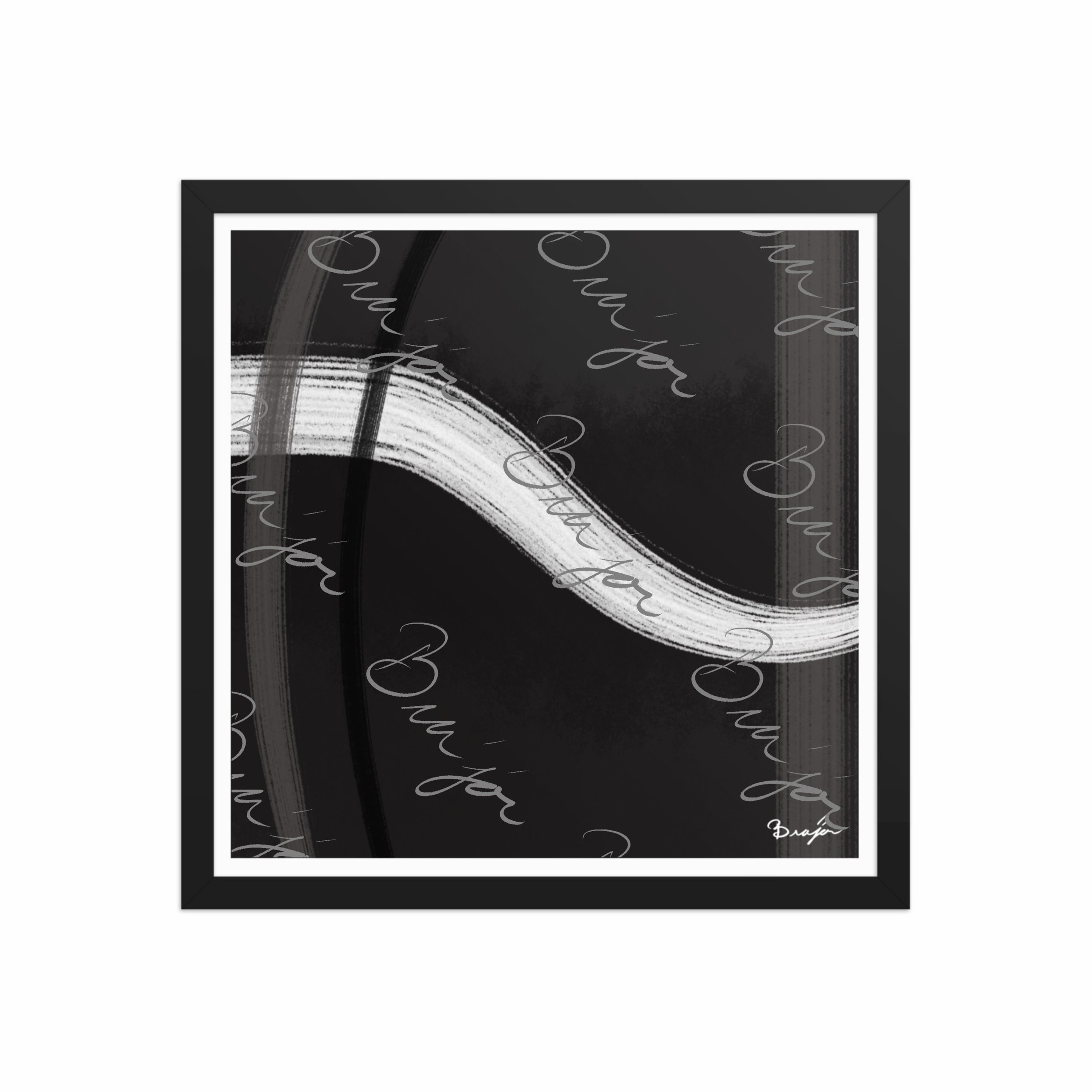 16x16 Black Framed abstract artwork titled See It Through designed by the digital abstract artist Bra'jor. Artwork includes the colors Black, White, and Gray