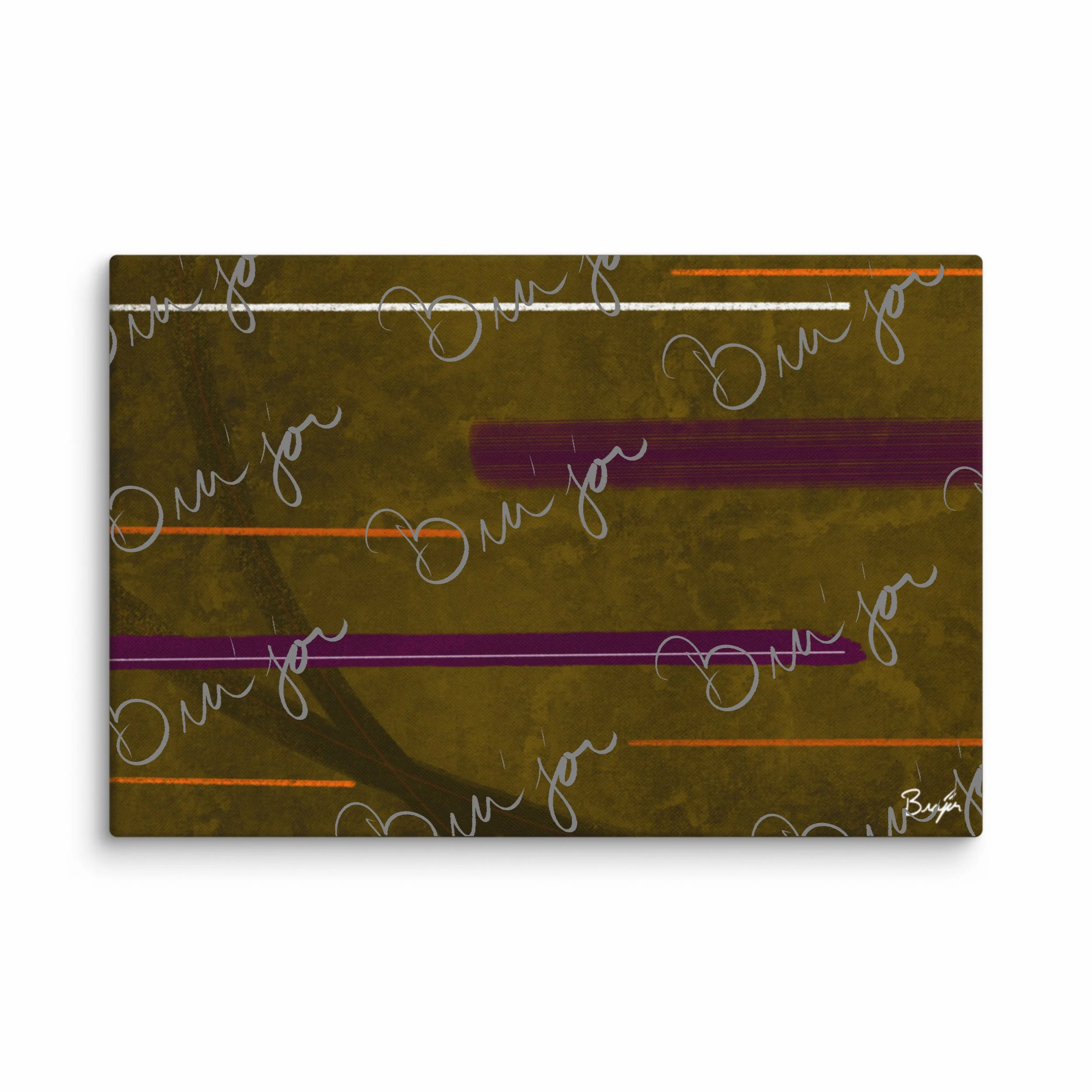 20x30 Canvas abstract artwork titled Across designed by the digital abstract artist Bra'jor. Artwork includes the colors Brown, Orange, Purple, Pink, and White