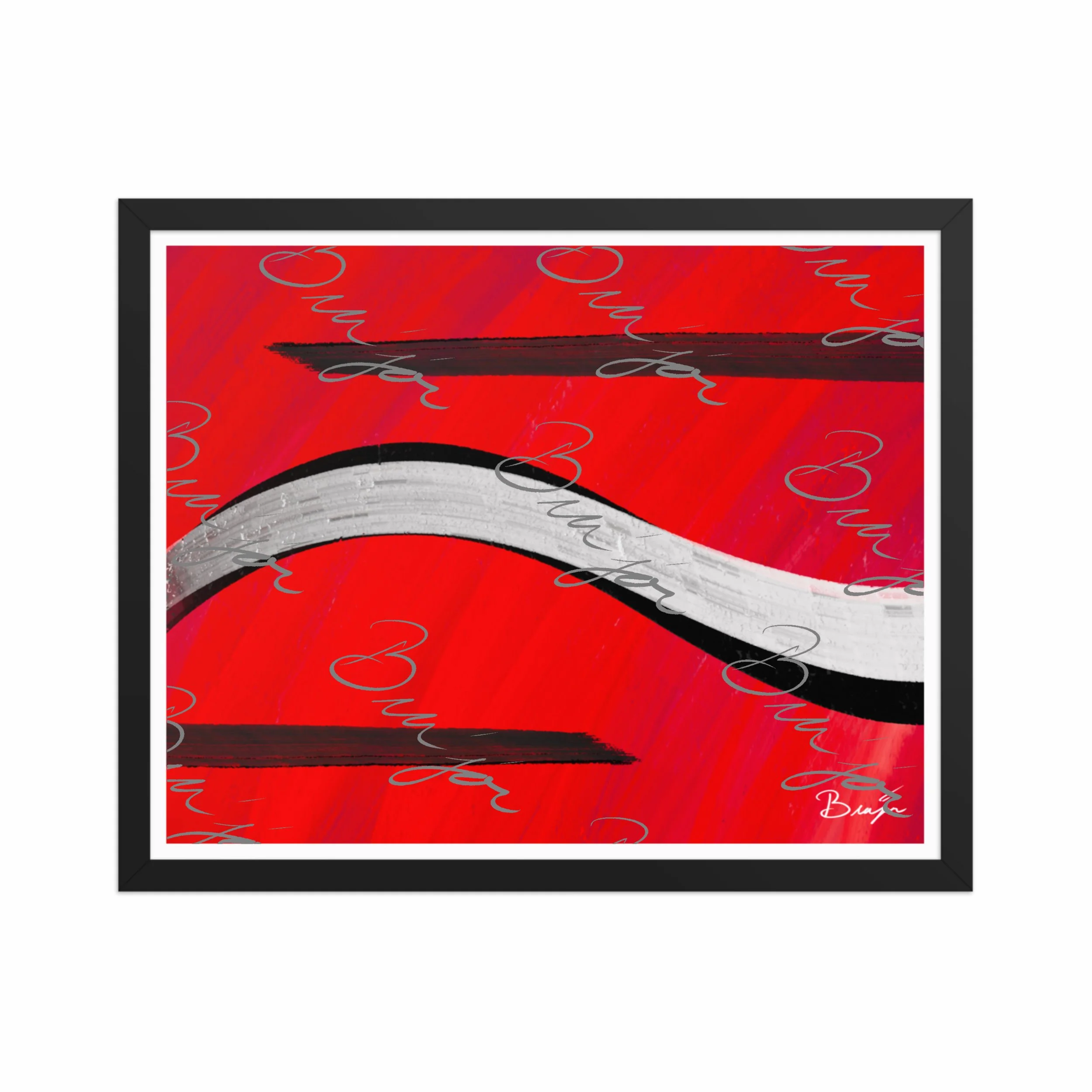 16x20 Black Framed abstract artwork titled Smooth Groove designed by the digital abstract artist Bra'jor. Artwork includes the colors Red, Black, and White