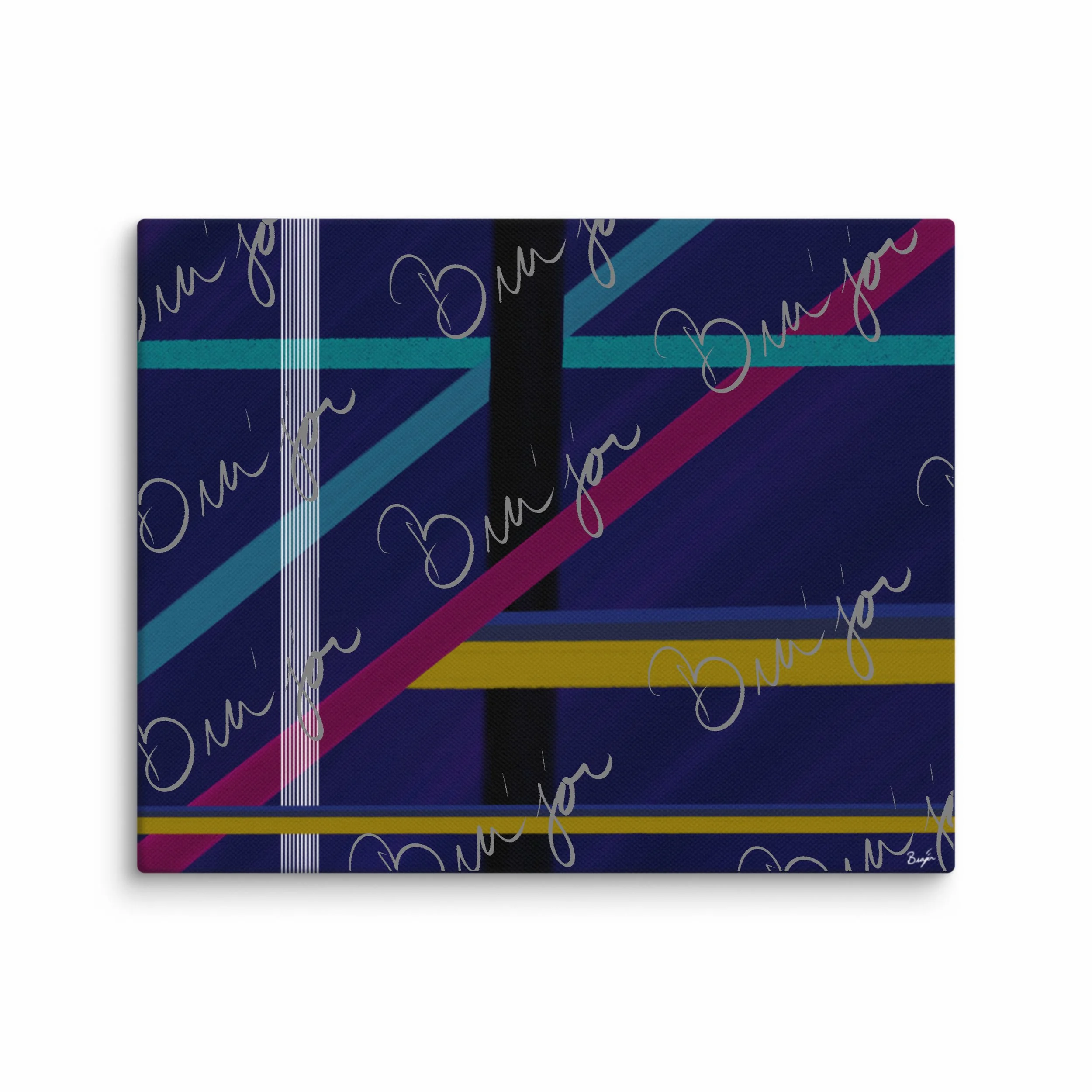 8x10 Canvas Abstract artwork titled Destinations designed by the digital abstract artist Bra'jor. Artwork includes the colors Black, Blue, Yellow, Pink, and White