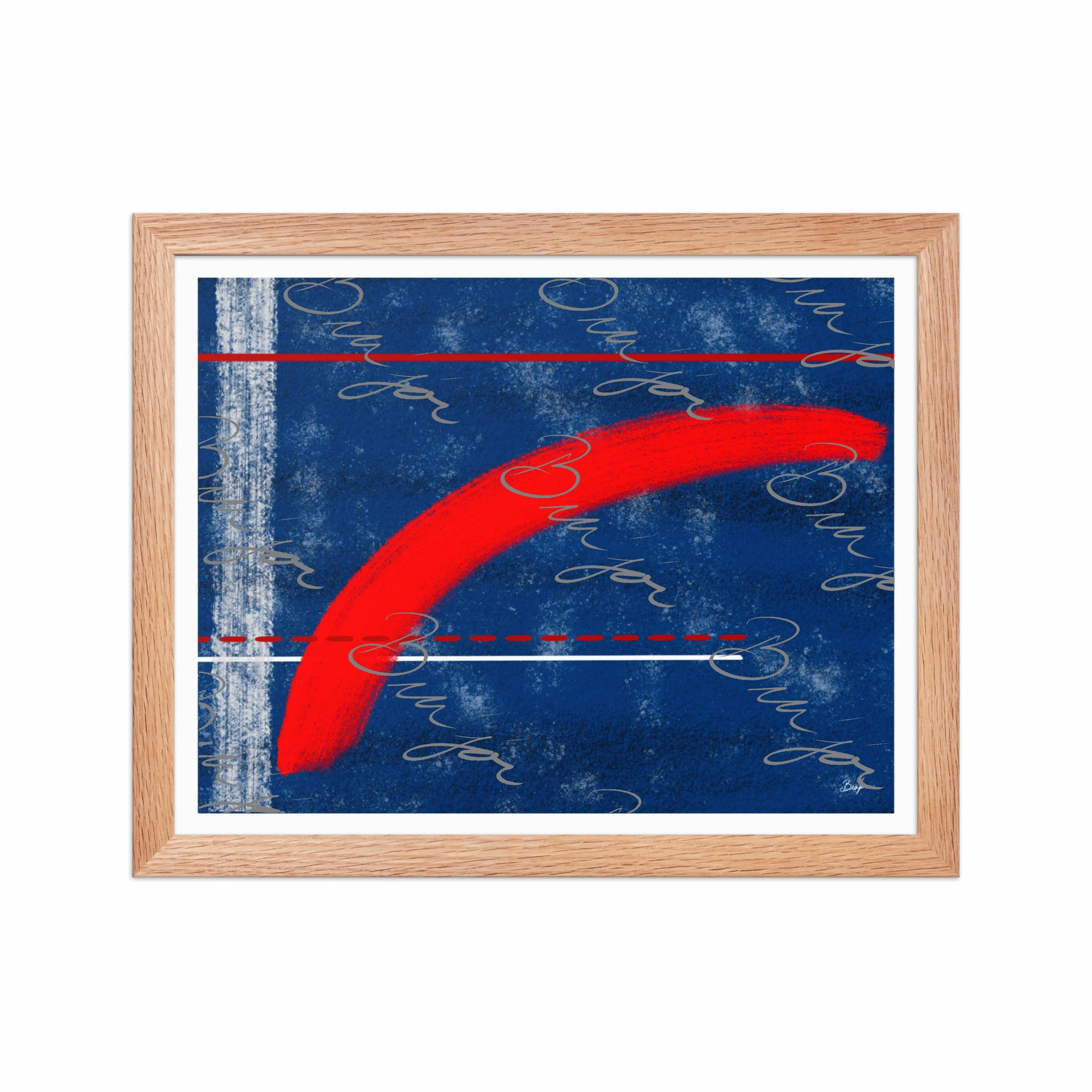 11x14 Red Oak Framed abstract artwork titled Be Bold designed by the digital abstract artist Bra'jor. Artwork includes the colors Blue, White, and Red