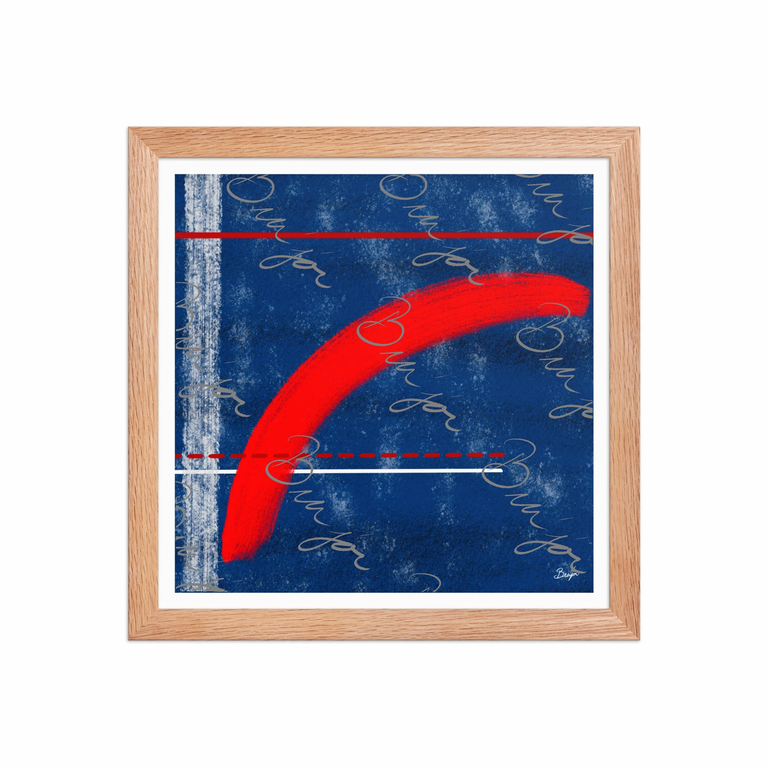 12x12 Red Oak Framed abstract artwork titled Be Bold designed by the digital abstract artist Bra'jor. Artwork includes the colors Blue, White, and Red