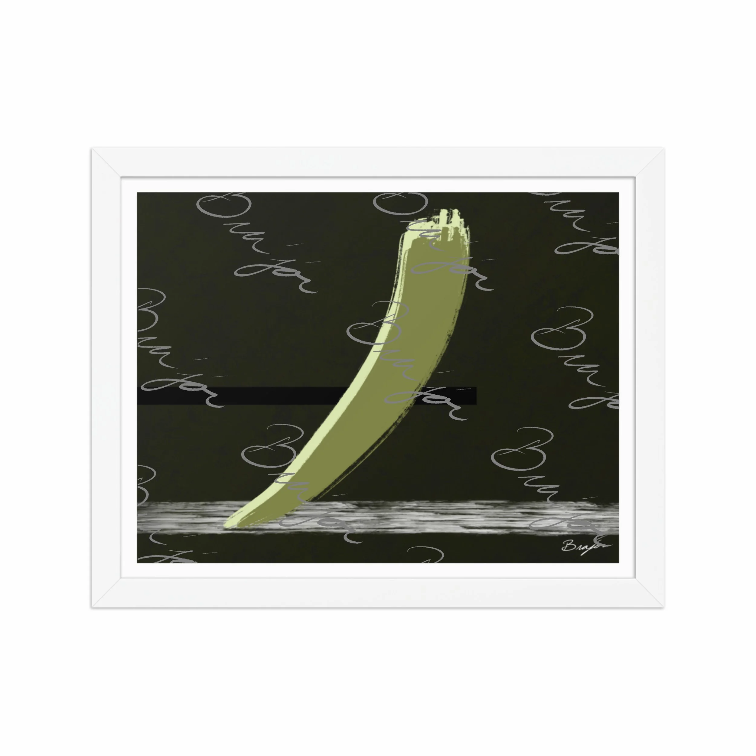 11x14 White Framed abstract artwork titled Drift designed by the digital abstract artist Bra'jor. Artwork includes the colors Green in multiple shades, Black,  White, and Gray