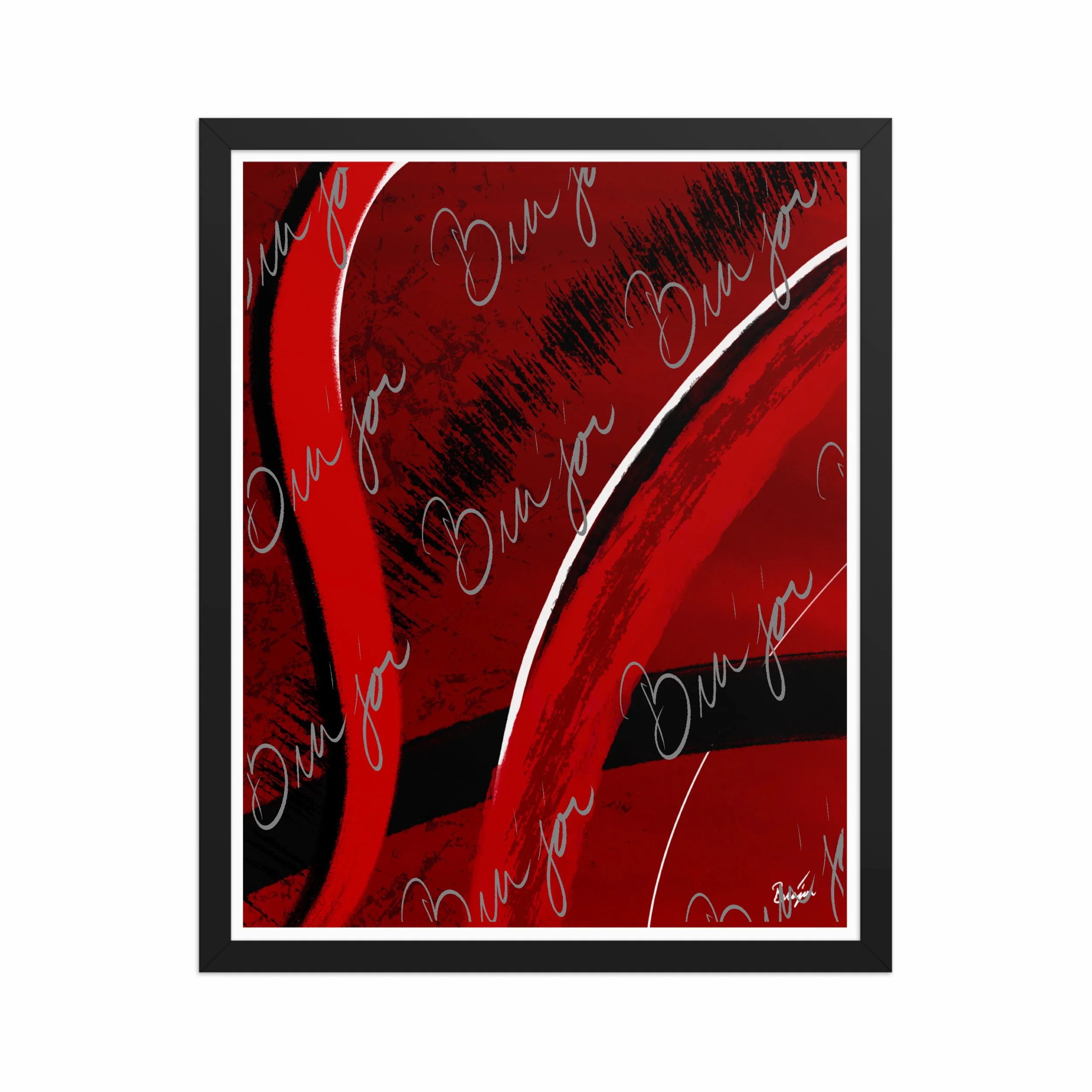 16x20 Black Framed Abstract artwork titled Feel designed by the digital abstract artist Bra'jor. Artwork includes the colors Red, Black, Blue, and White