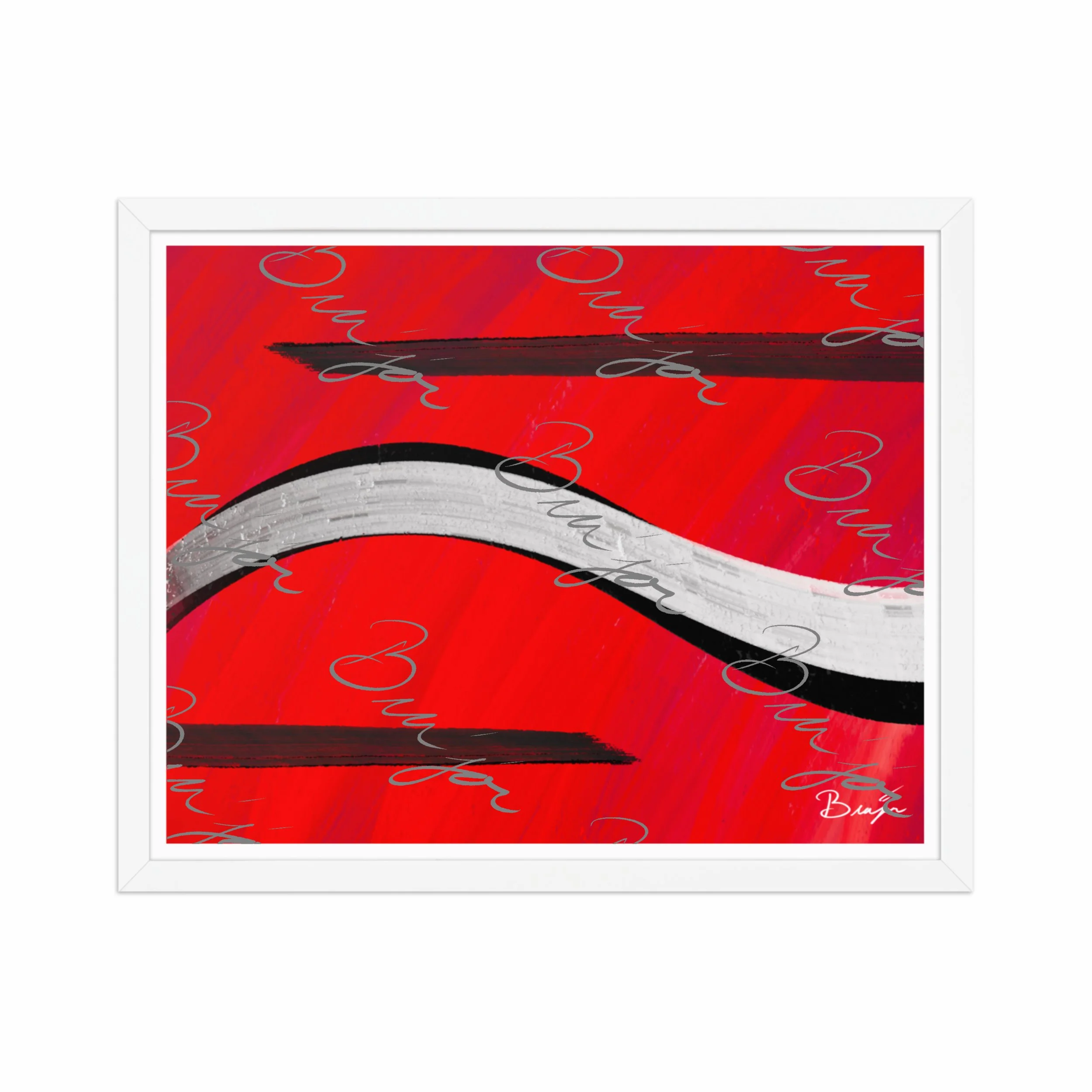 16x20 White Framed abstract artwork titled Smooth Groove designed by the digital abstract artist Bra'jor. Artwork includes the colors Red, Black, and White