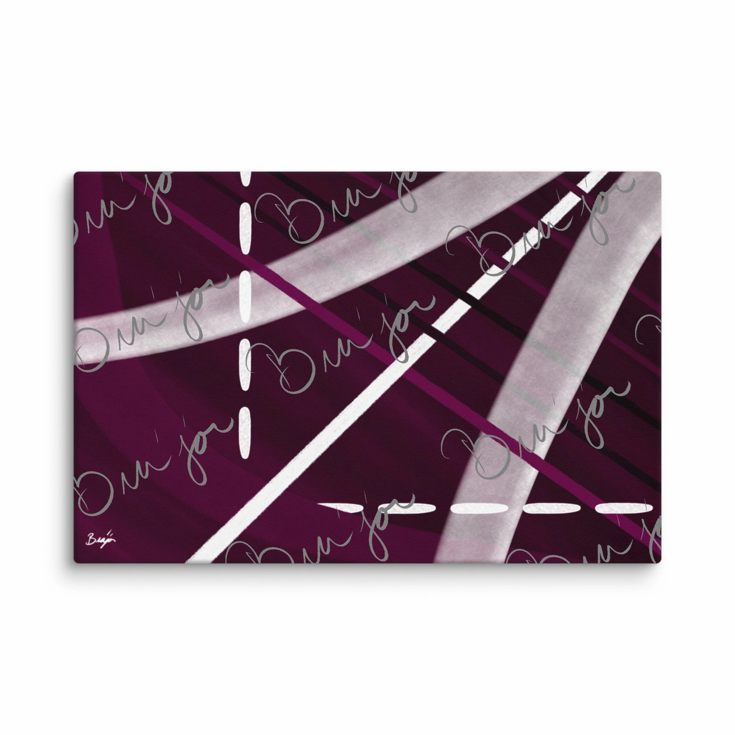 24x36 Canvas abstract artwork titled Tuning designed by the digital abstract artist Bra'jor. Artwork includes the colors Purple, Black, Gray, and White