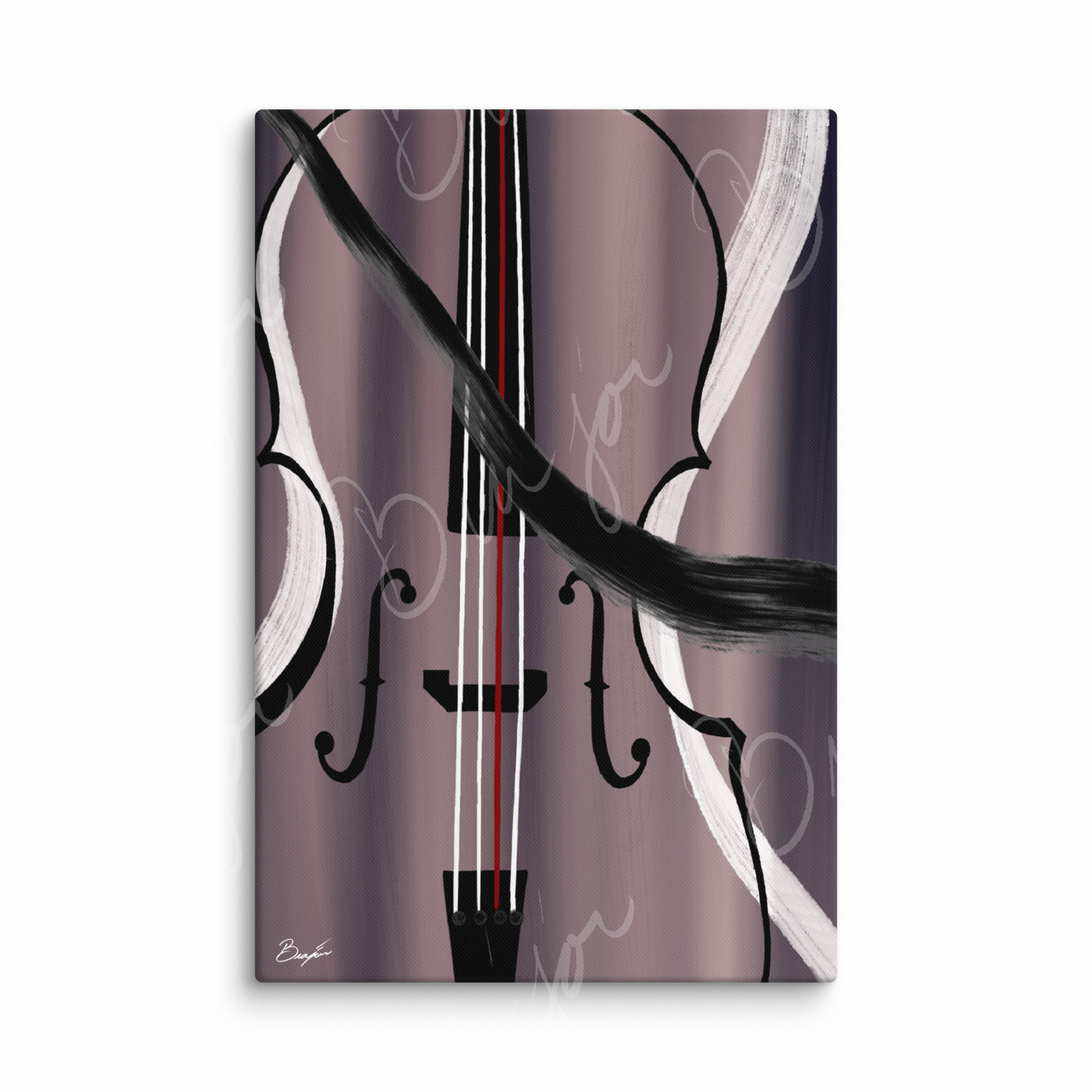 20x30 Canvas Abstract artwork titled First Love designed by the digital abstract artist Bra'jor. Artwork includes the colors Black, White, Gray, violet, Mauve, and Red