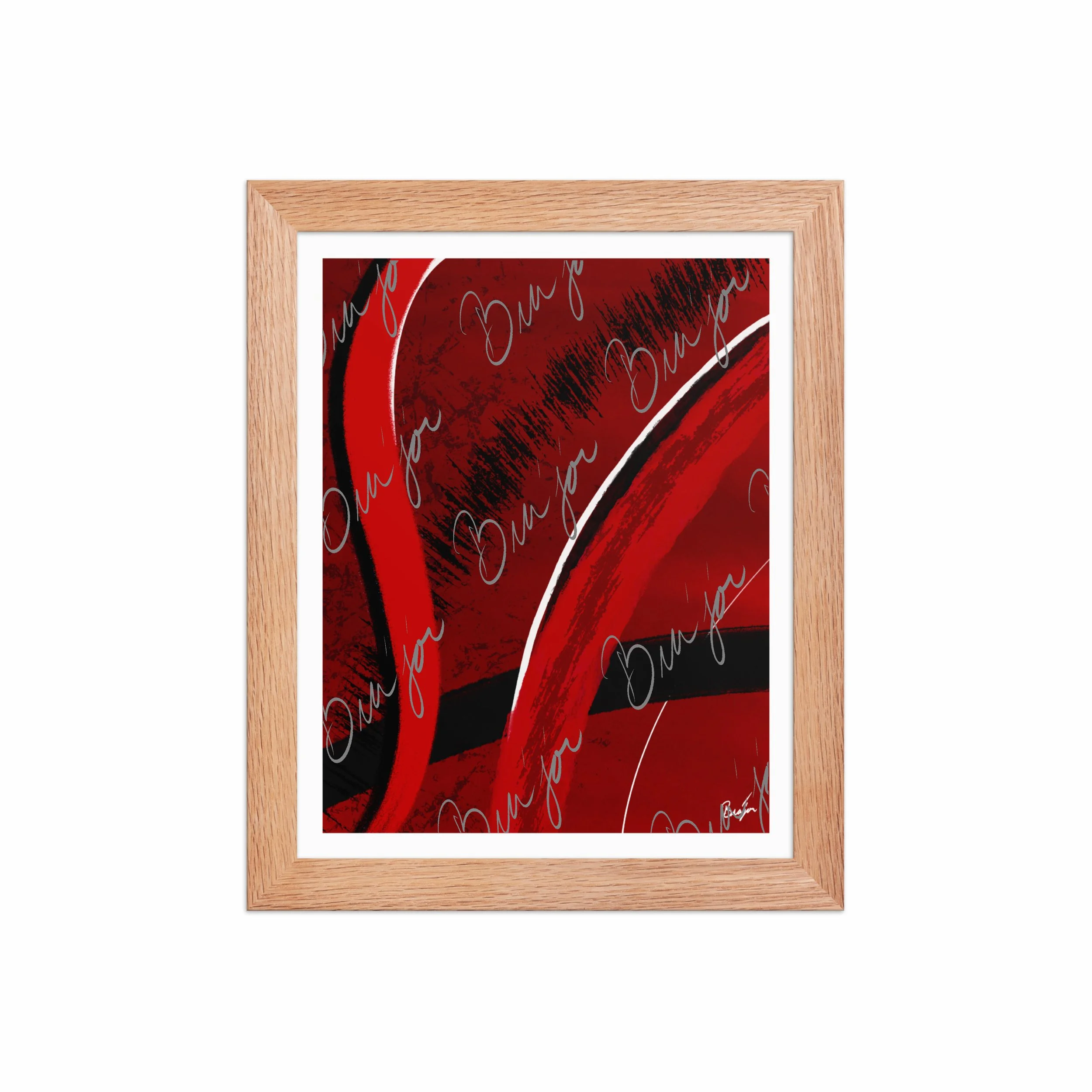 8x10 Red Oak Framed Abstract artwork titled Feel designed by the digital abstract artist Bra'jor. Artwork includes the colors Red, Black, Blue, and White