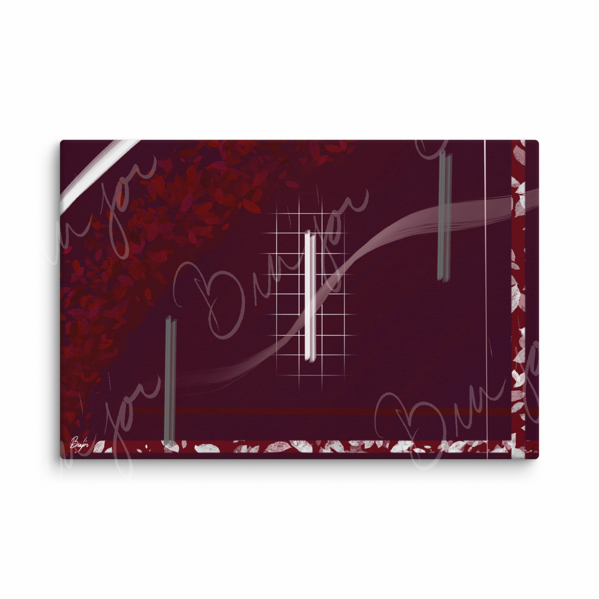 24x36 Canvas Abstract artwork titled Shine designed by the digital abstract artist Bra'jor. Artwork includes the colors Red, Gray, Maroon, White, and Soft Pink