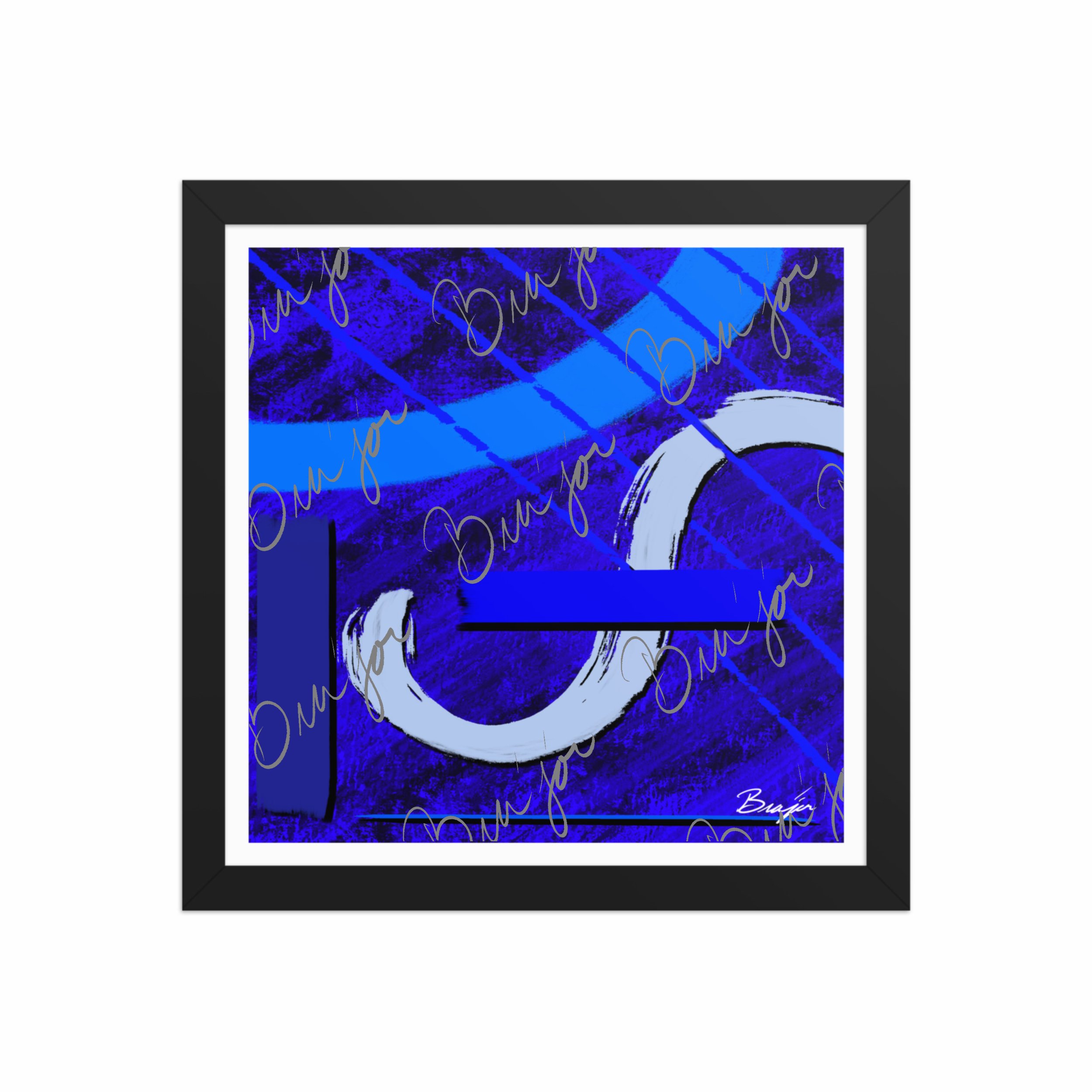12x12 Black Abstract artwork titled Undone designed by the digital abstract artist Bra'jor. Artwork includes the colors Blue, Black, Misty Blue, and Navy