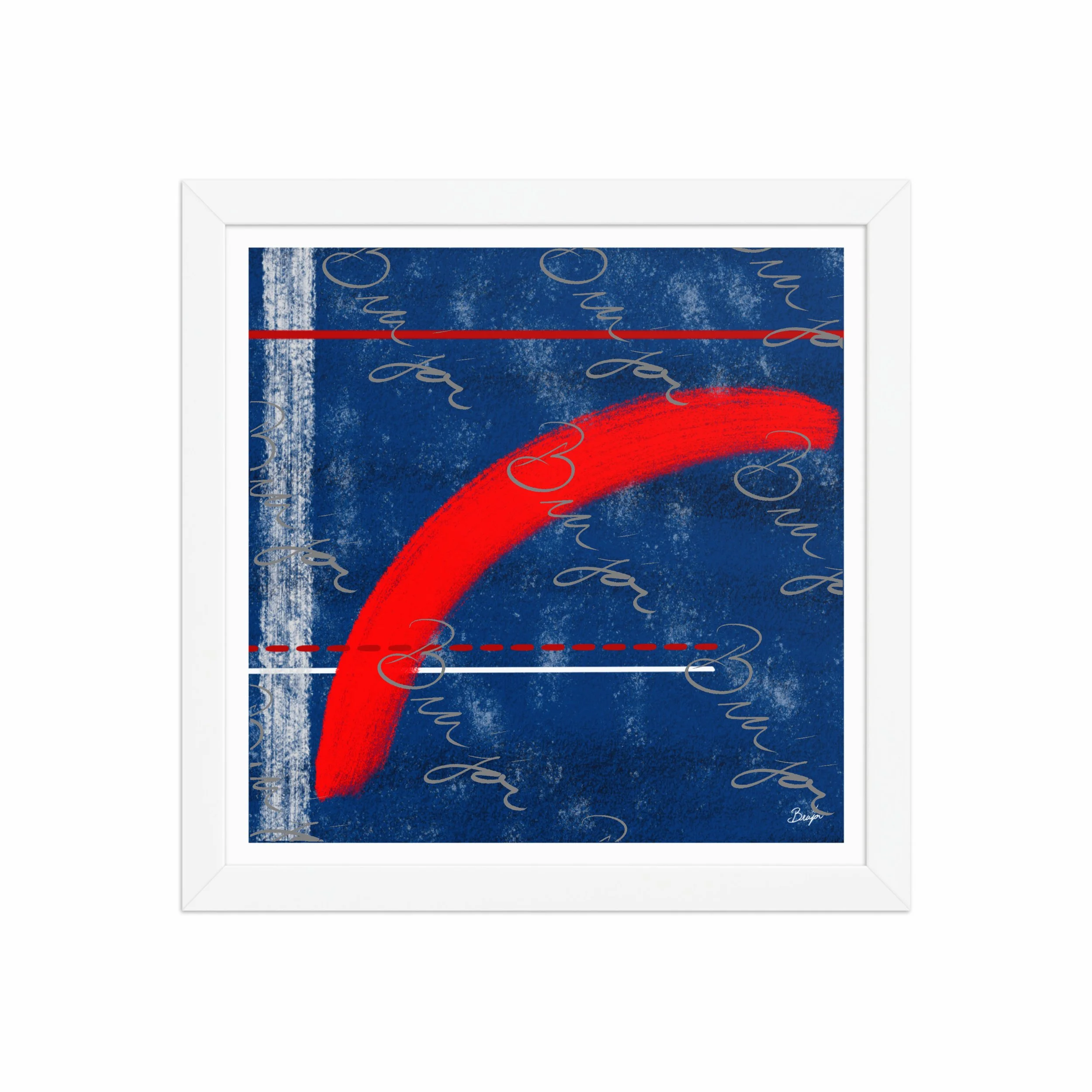 12x12 White Framed abstract artwork titled Be Bold designed by the digital abstract artist Bra'jor. Artwork includes the colors Blue, White, and Red