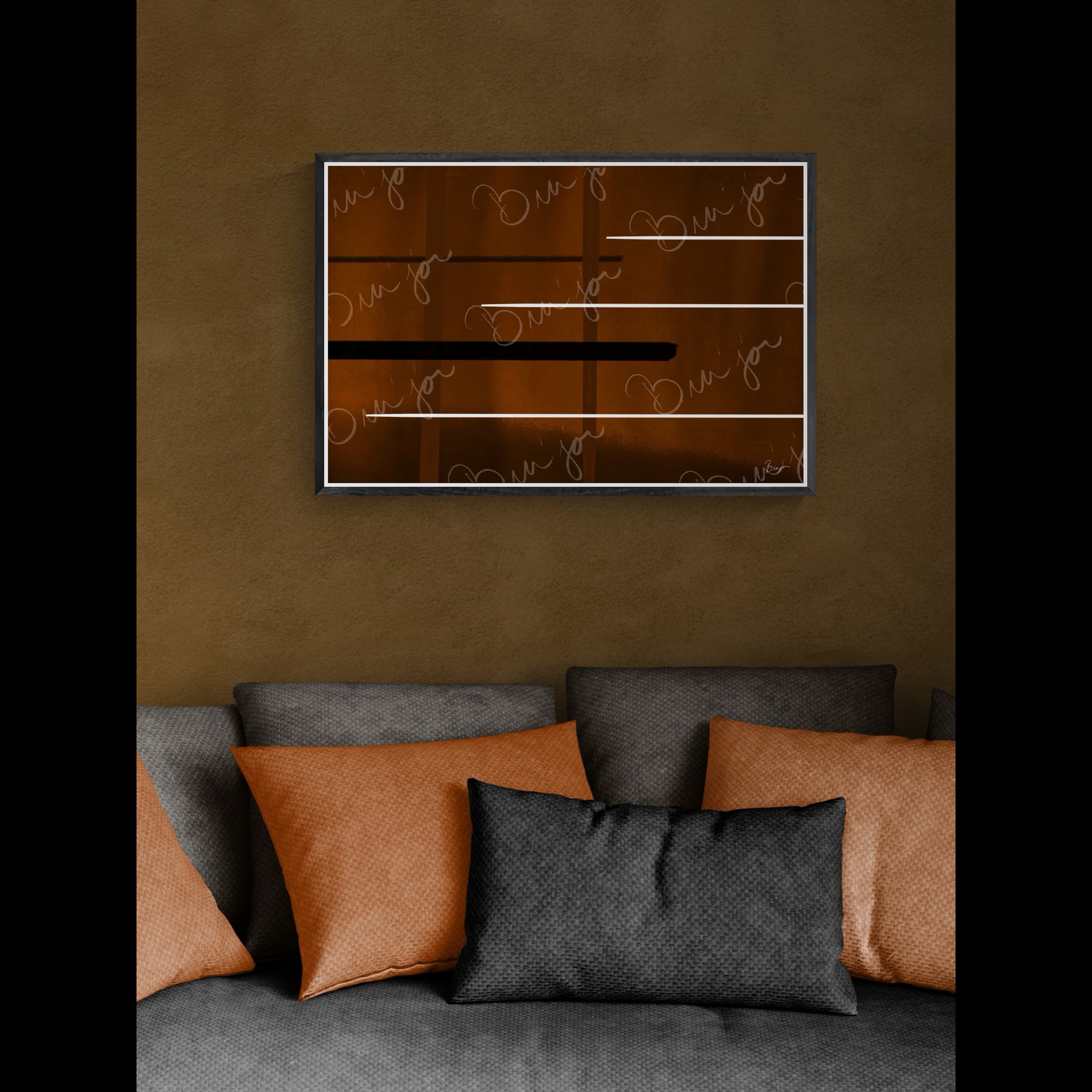 Framed Abstract artwork titled Steps designed by the digital abstract artist Bra'jor. Artwork includes the colors Brown, Black, and White