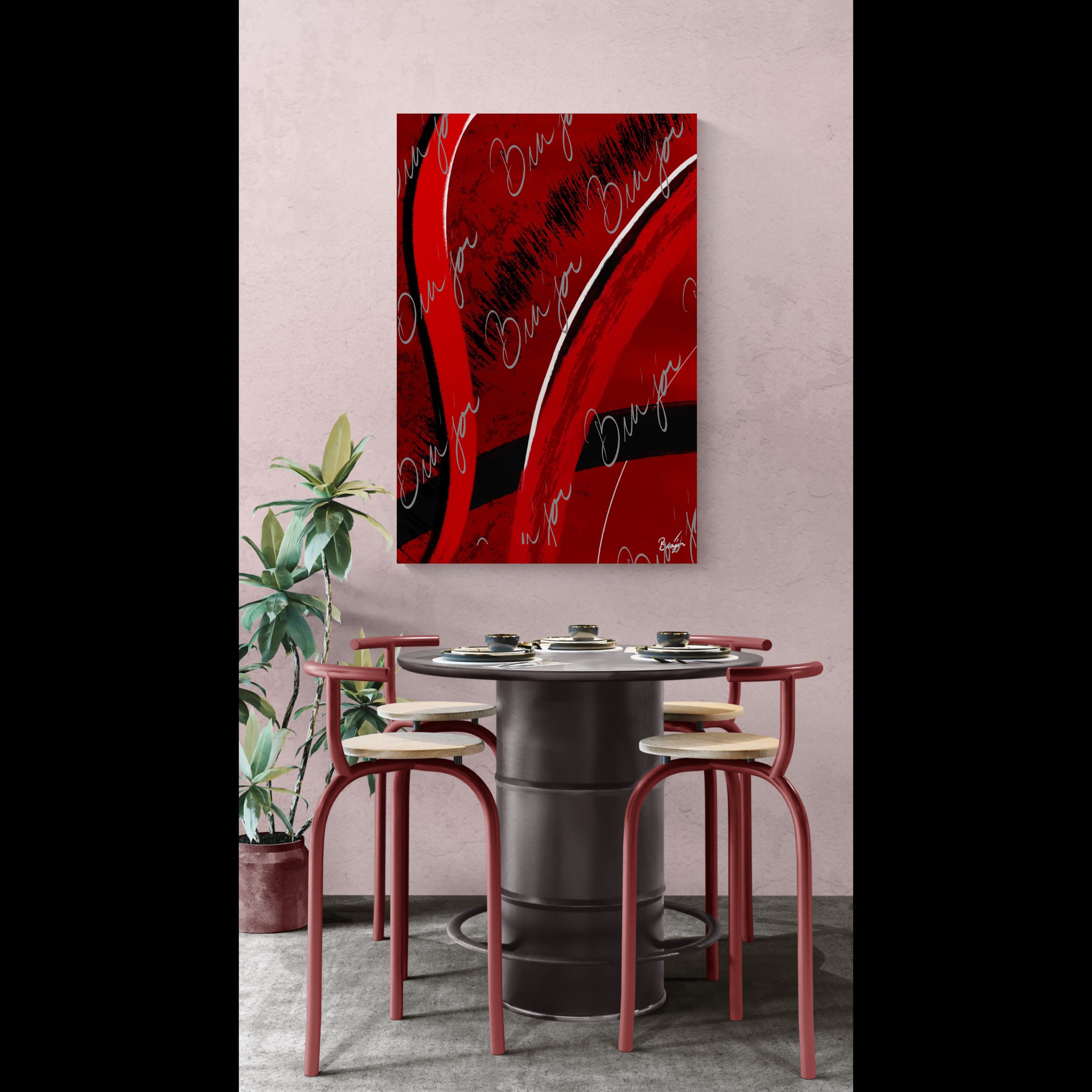 XL Canvas Abstract artwork titled Feel designed by the digital abstract artist Bra'jor. Artwork includes the colors Red, Black, Blue, and White