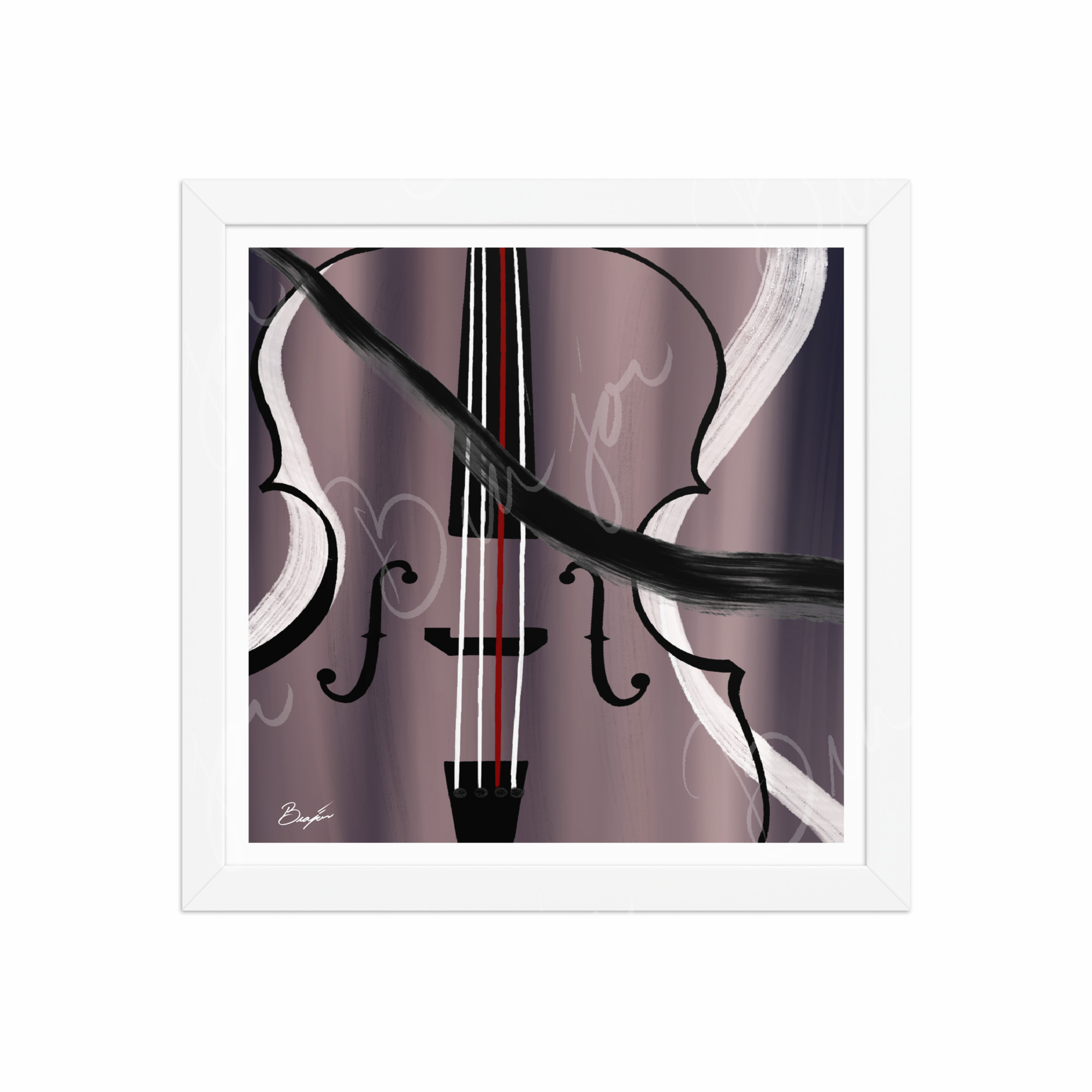 12x12 White Framed Abstract artwork titled First Love designed by the digital abstract artist Bra'jor. Artwork includes the colors Black, White, Gray, violet, Mauve, and Red