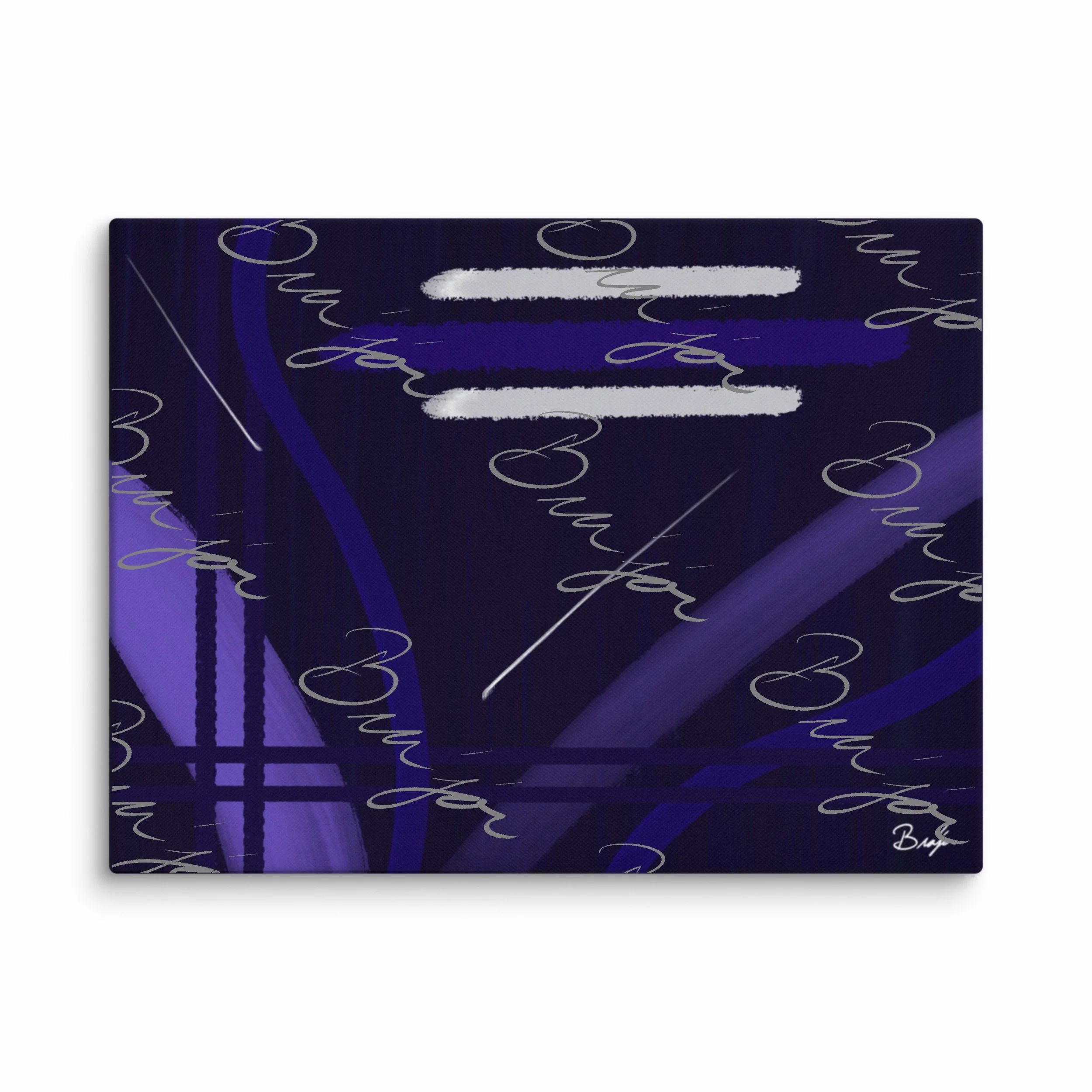 30x40 XL Canvas abstract artwork titled Beneath designed by the digital abstract artist Bra'jor. Artwork includes the colors Blue, White, Purple, and Navy