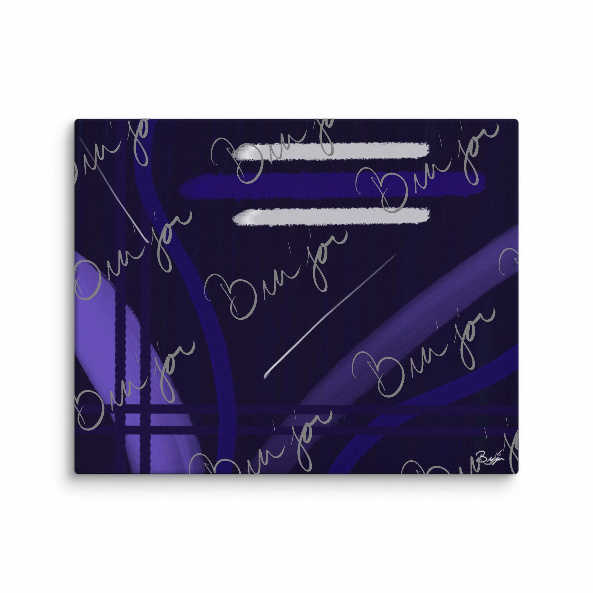 16x20 Canvas Abstract artwork titled Beneath designed by the digital abstract artist Bra'jor. Artwork includes the colors Blue, White, Purple, and Navy