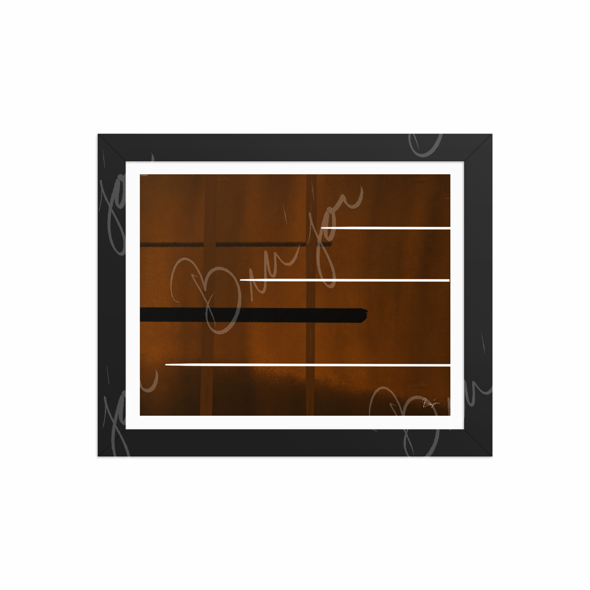 8x10 Black Framed Abstract artwork titled Steps designed by the digital abstract artist Bra'jor. Artwork includes the colors Brown, Black, and White