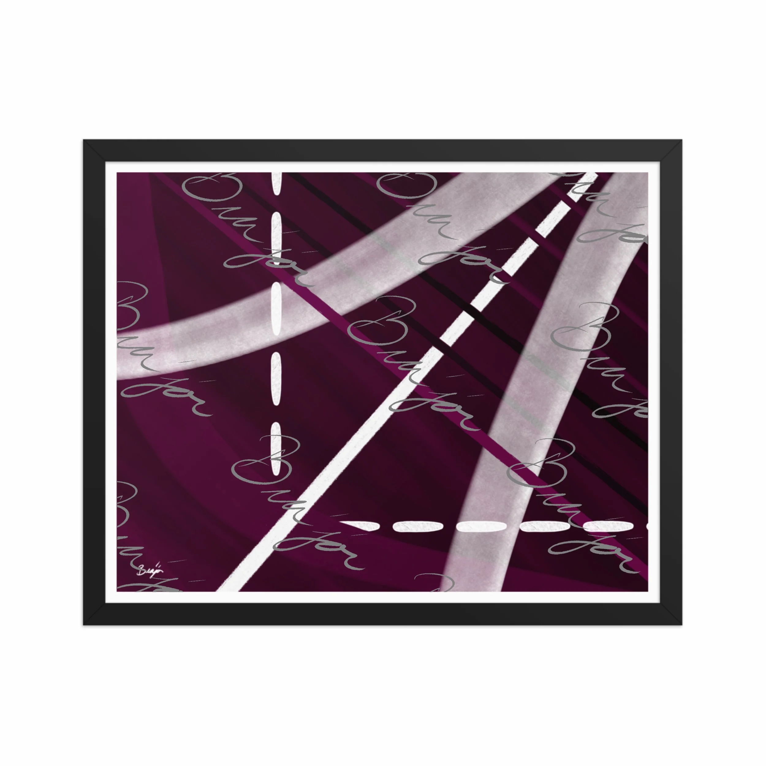 16x20 Black Framed abstract artwork titled Tuning designed by the digital abstract artist Bra'jor. Artwork includes the colors Purple, Black, Gray, and White