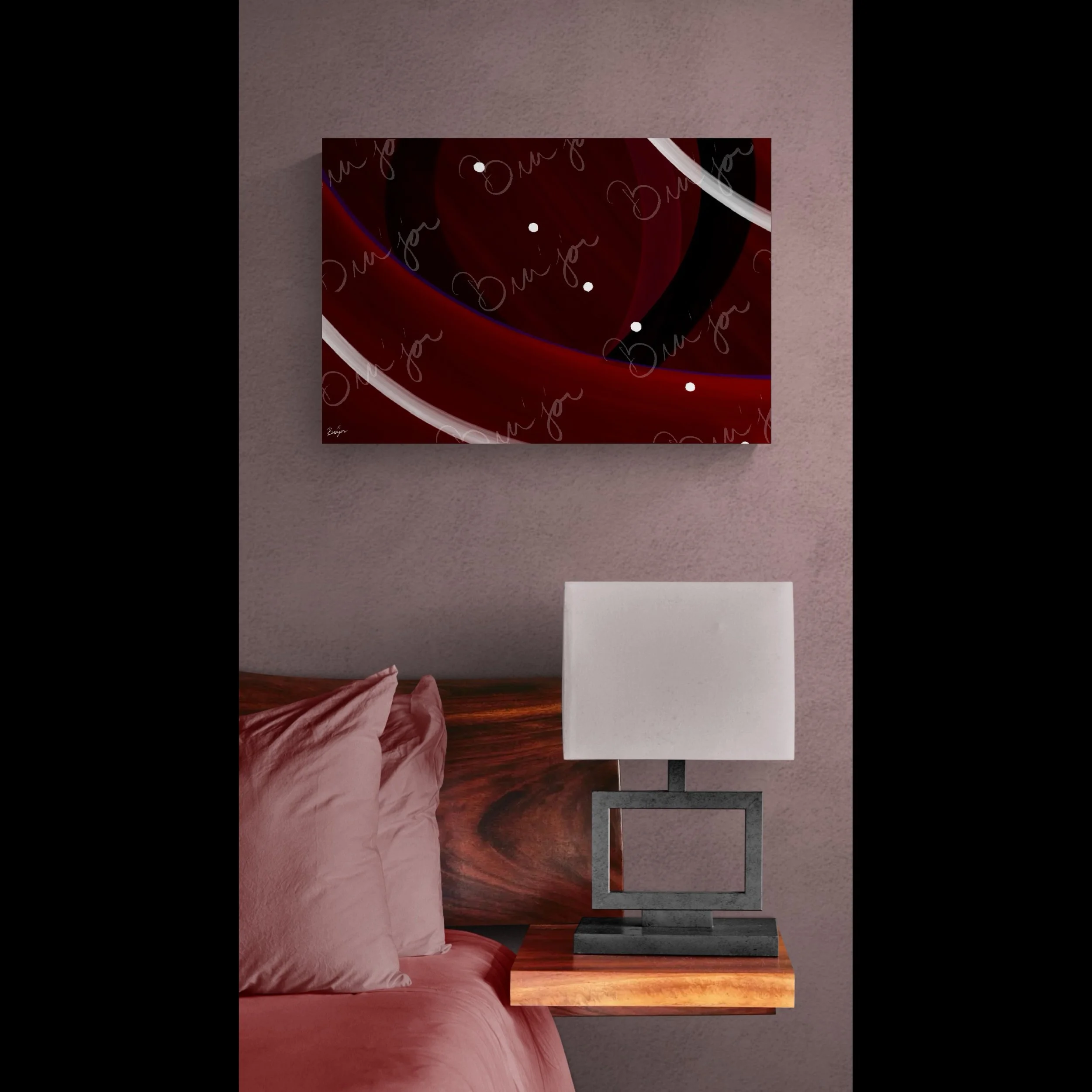 Canvas Abstract artwork titled Trail Back designed by the digital abstract artist Bra'jor. Artwork includes the colors Red, Black, Purple, and White