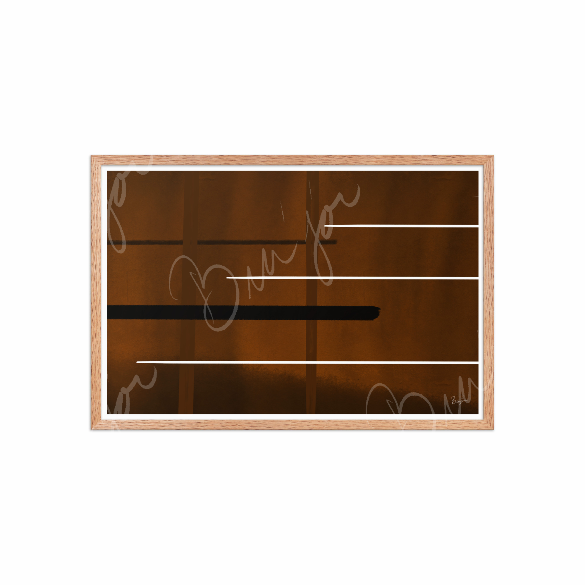 20x30 Red Oak Framed Abstract artwork titled Steps designed by the digital abstract artist Bra'jor. Artwork includes the colors Brown, Black, and White