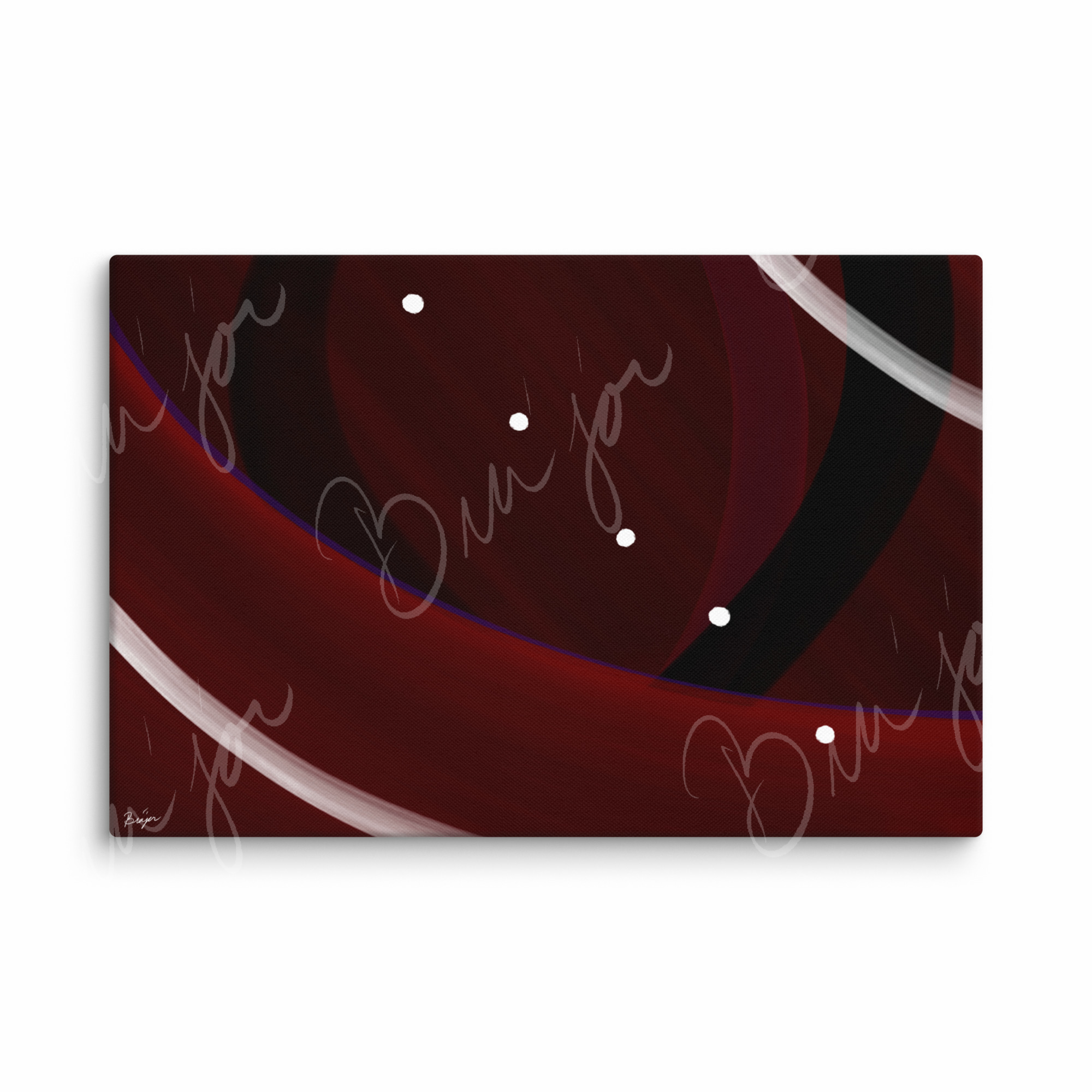 20x30 Canvas Abstract artwork titled Trail Back designed by the digital abstract artist Bra'jor. Artwork includes the colors Red, Black, Purple, and White