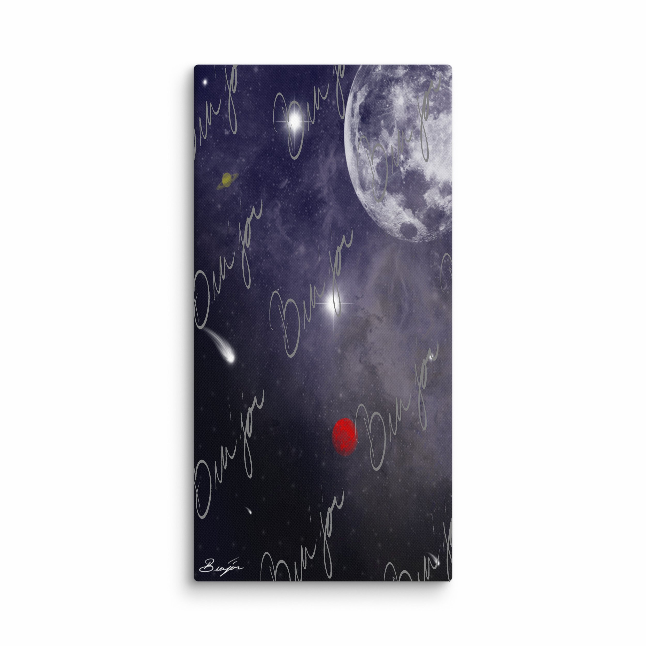 10x20 Abstract canvas artwork titled Out There designed by the digital abstract artist Bra'jor. Artwork includes the colors White, Gray, Red, Black, and Yellow