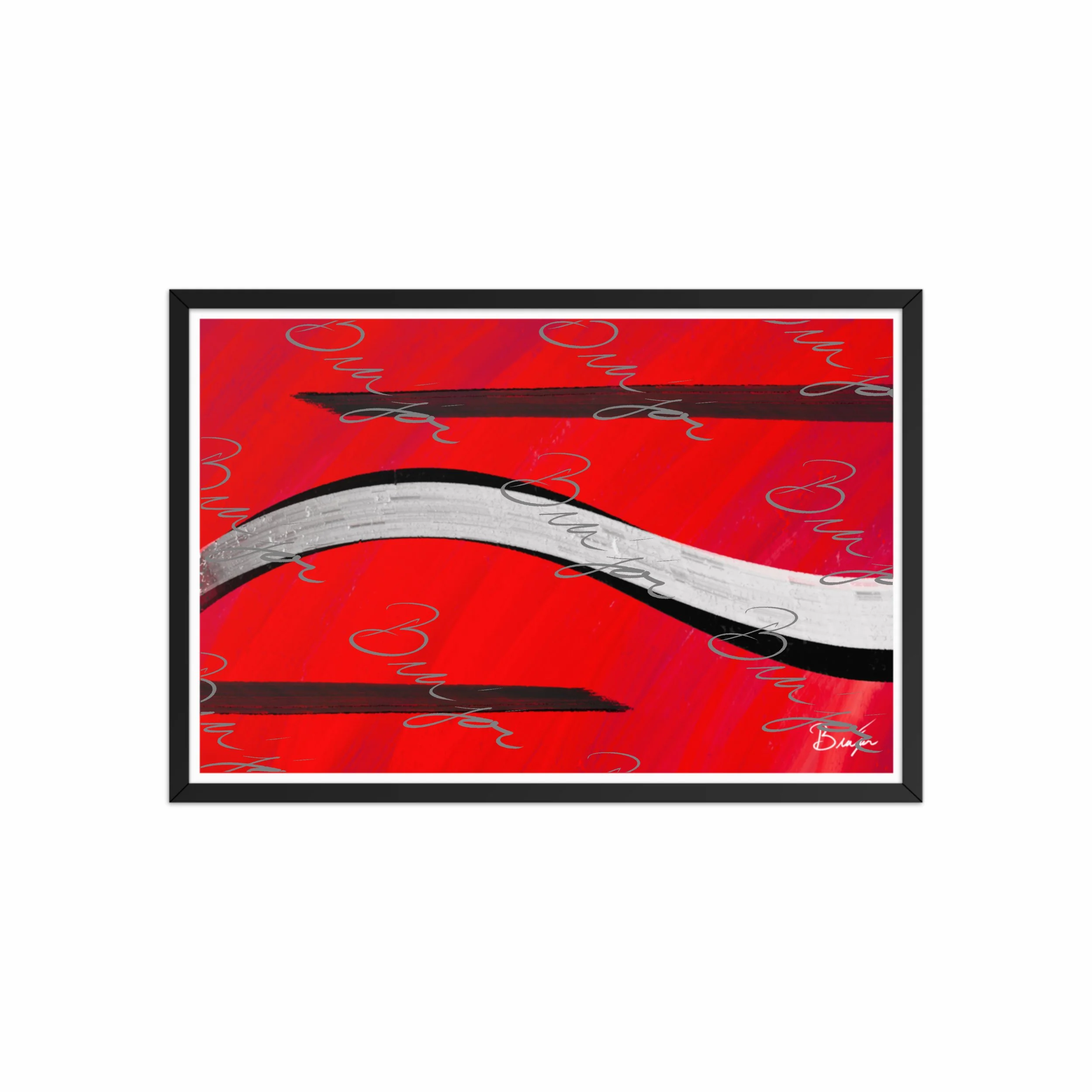 20x30 Black Framed abstract artwork titled Smooth Groove designed by the digital abstract artist Bra'jor. Artwork includes the colors Red, Black, and White
