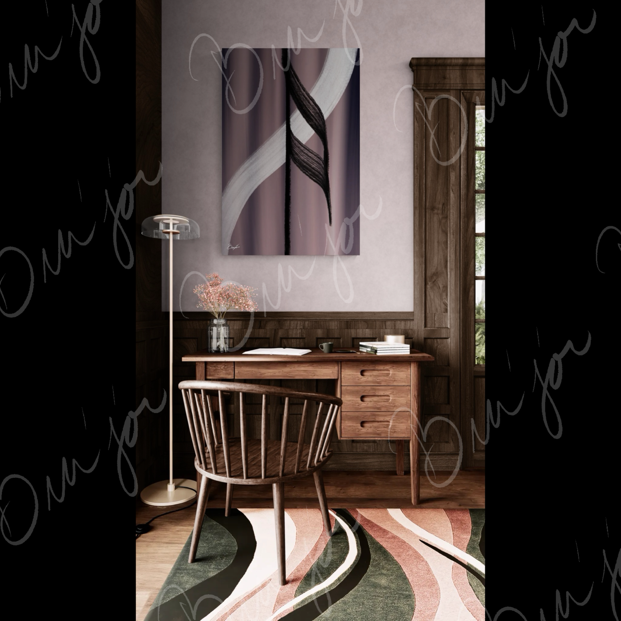 XL Canvas Abstract artwork titled A Beat designed by the digital abstract artist Bra'jor. Artwork includes the colors Black, White, Gray, violet, and Mauve