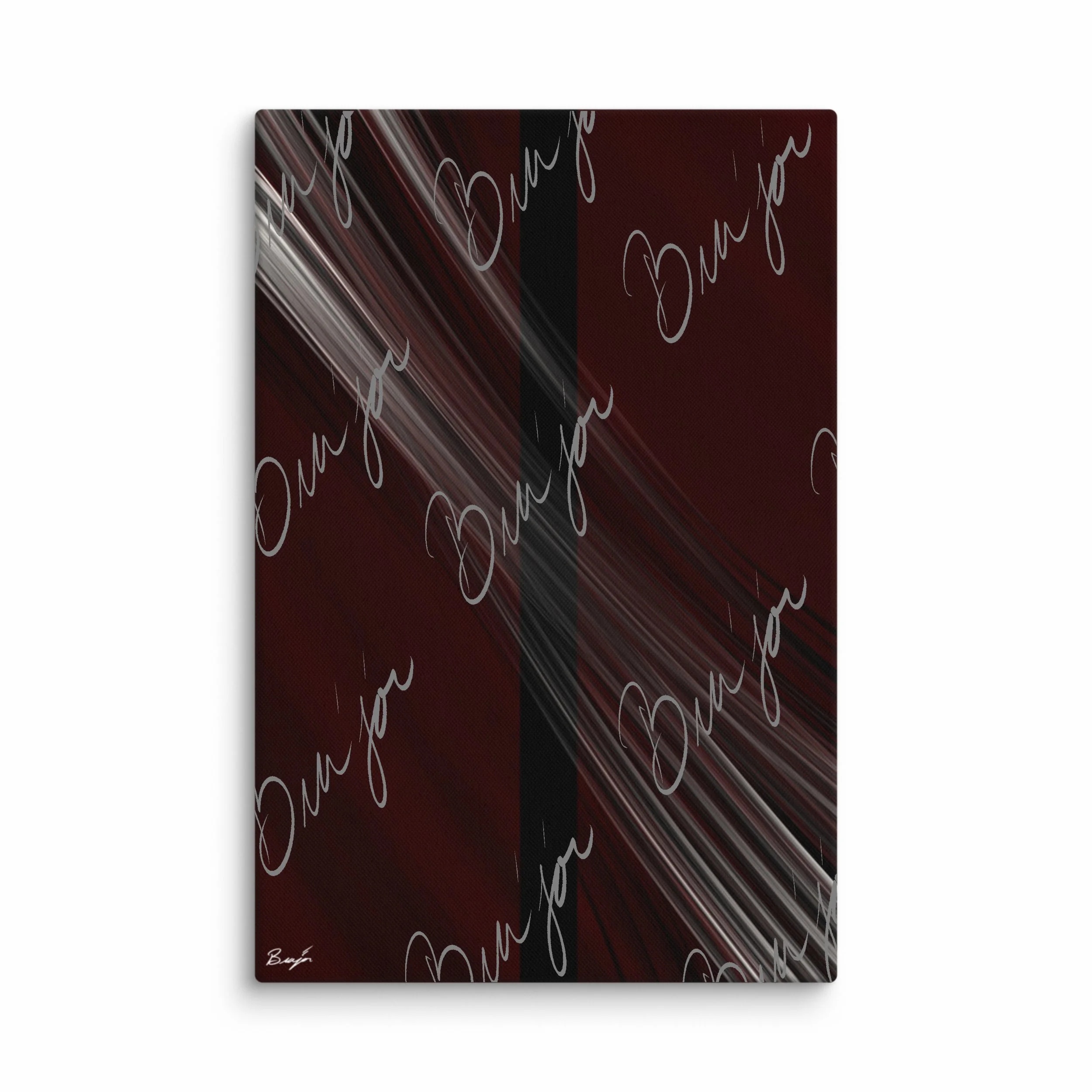 24x36 Canvas abstract artwork titled Still Standing designed by the digital abstract artist Bra'jor. Artwork includes the colors Maroon, Red, Black, and White
