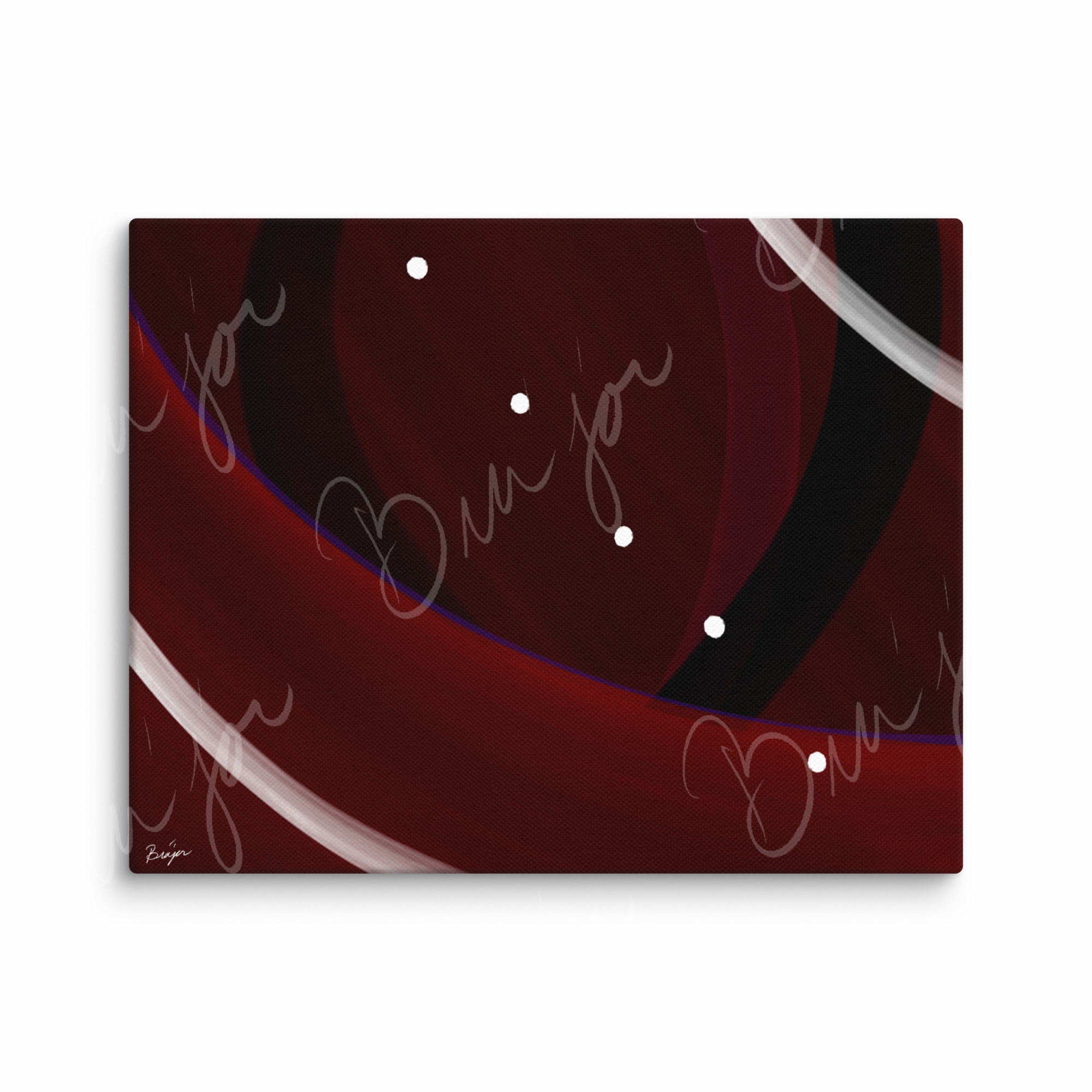 11x14 Canvas Abstract artwork titled Trail Back designed by the digital abstract artist Bra'jor. Artwork includes the colors Red, Black, Purple, and White
