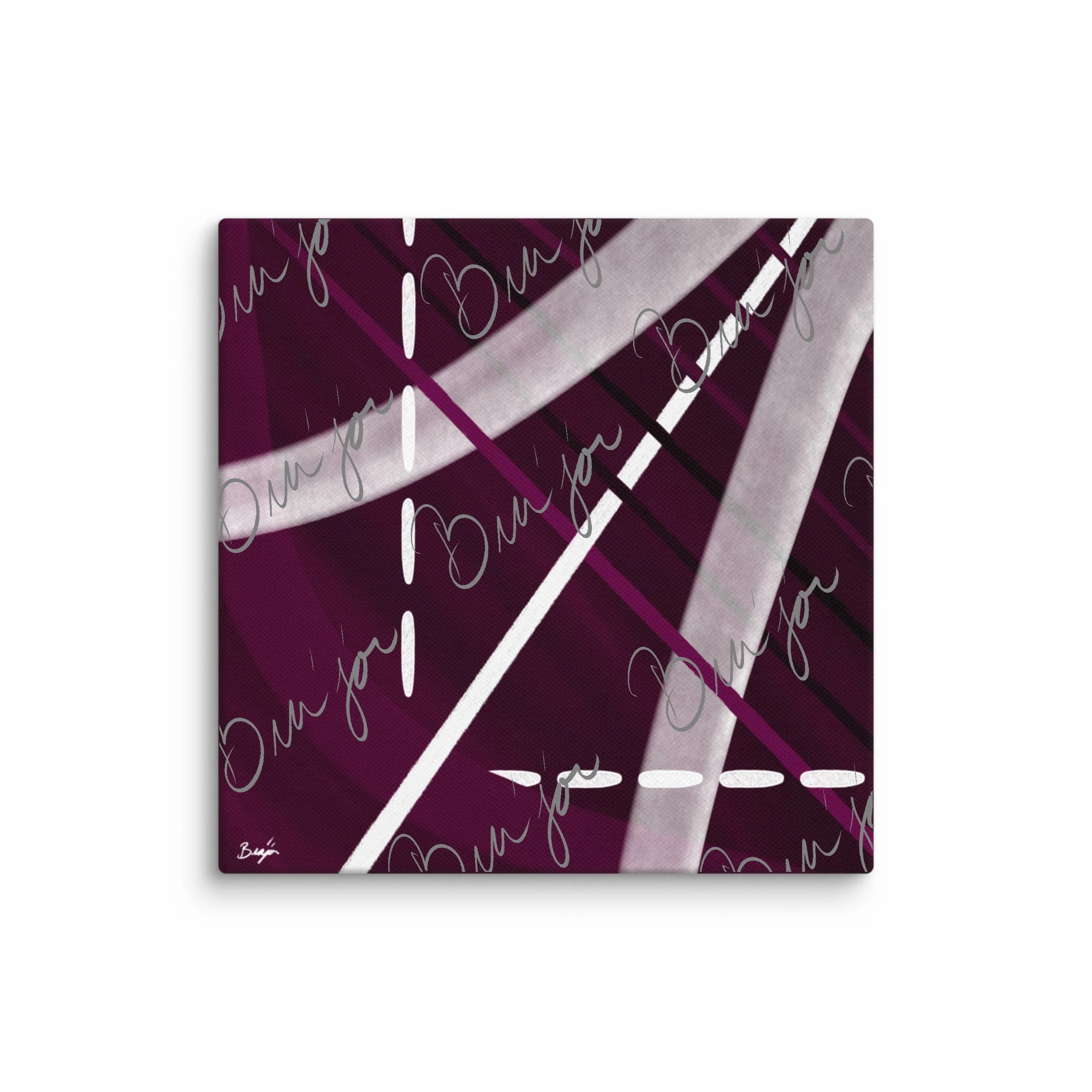 12x12 Canvas abstract artwork titled Tuning designed by the digital abstract artist Bra'jor. Artwork includes the colors Purple, Black, Gray, and White