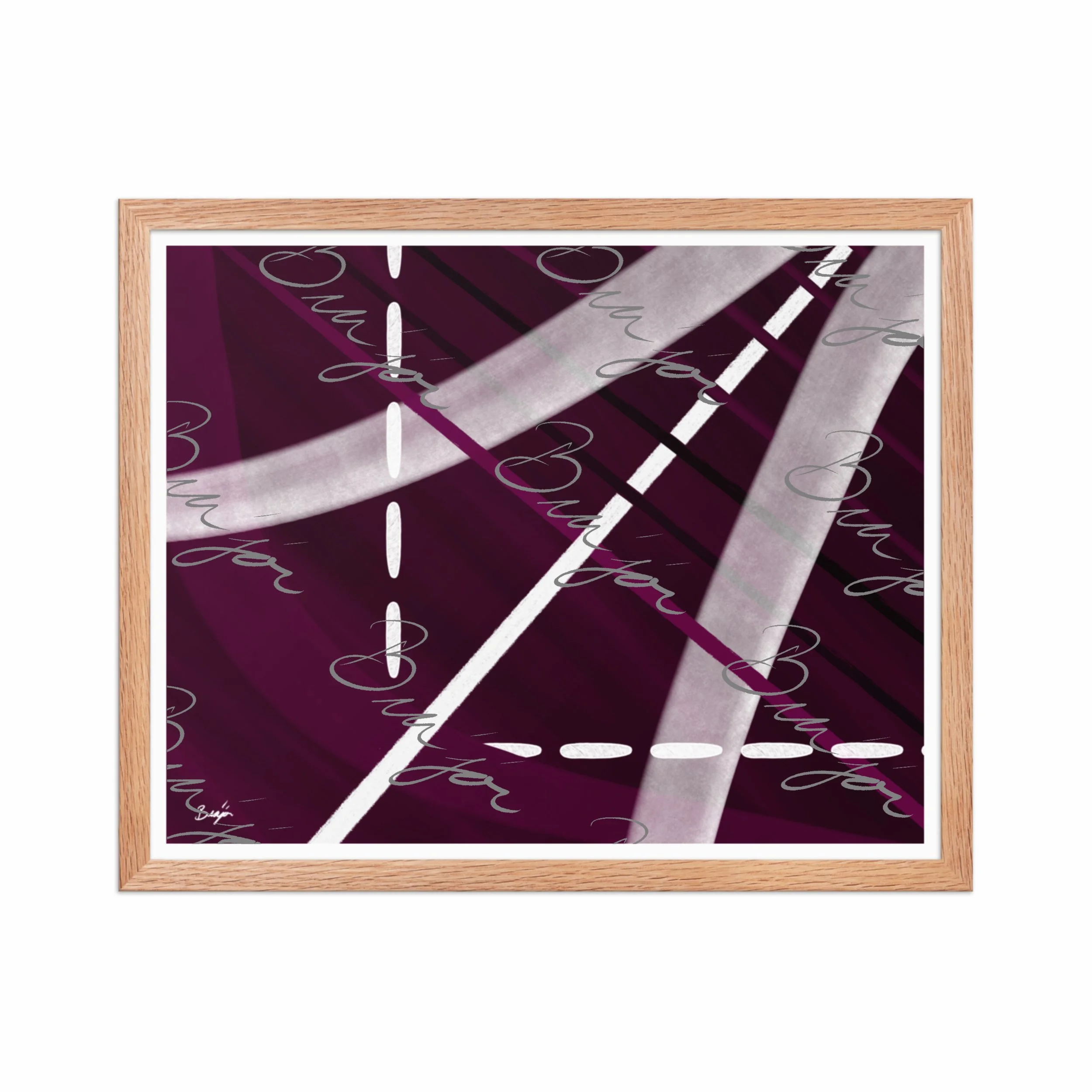 16x20 Red Oak Framed abstract artwork titled Tuning designed by the digital abstract artist Bra'jor. Artwork includes the colors Purple, Black, Gray, and White