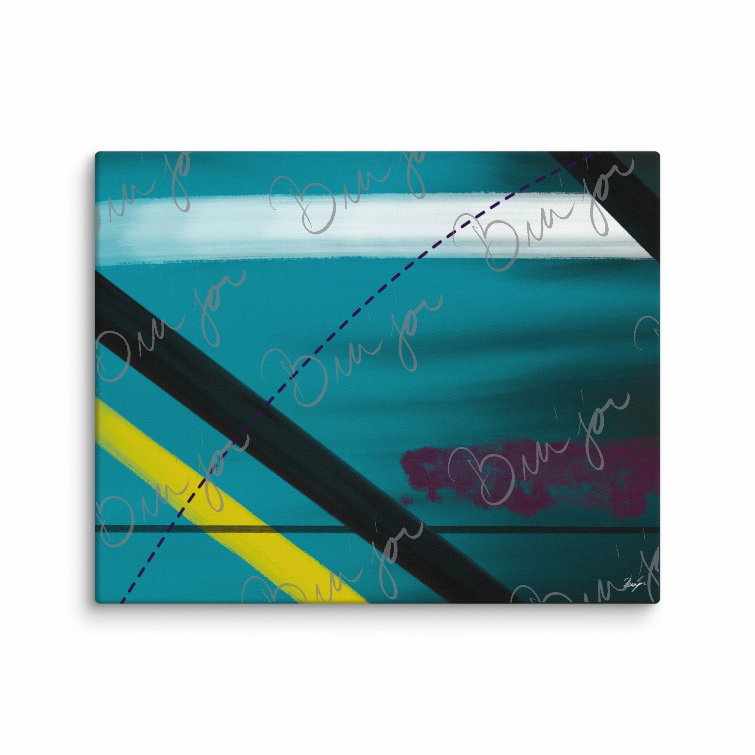 8x10 Canvas Abstract artwork titled First designed by the digital abstract artist Bra'jor. Artwork includes the colors Blue, Yellow, Black, Purple, and White