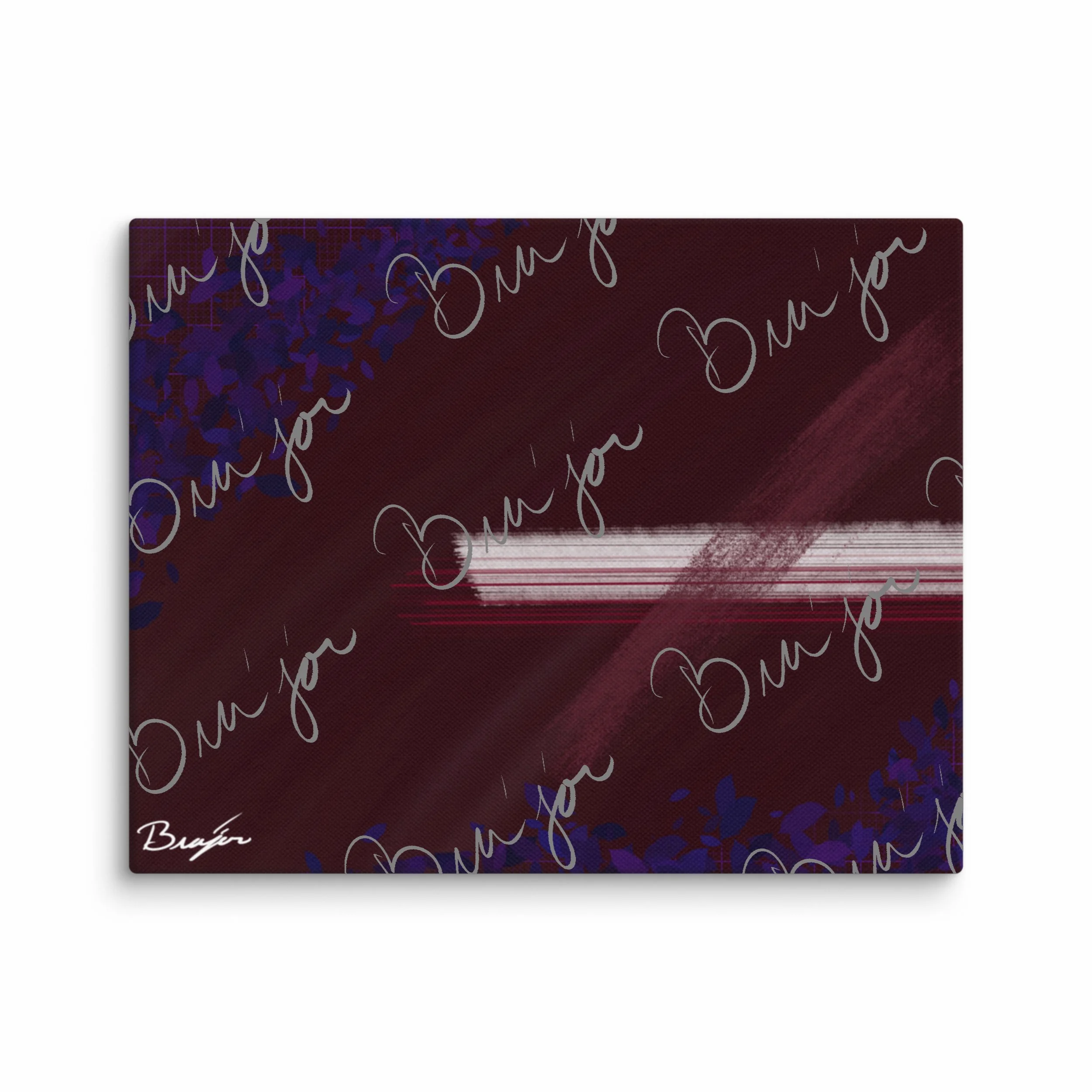 11x14 Abstract canvas artwork titled Guarded designed by the digital abstract artist Bra'jor. Artwork includes the colors Maroon, Black, Blue, and White