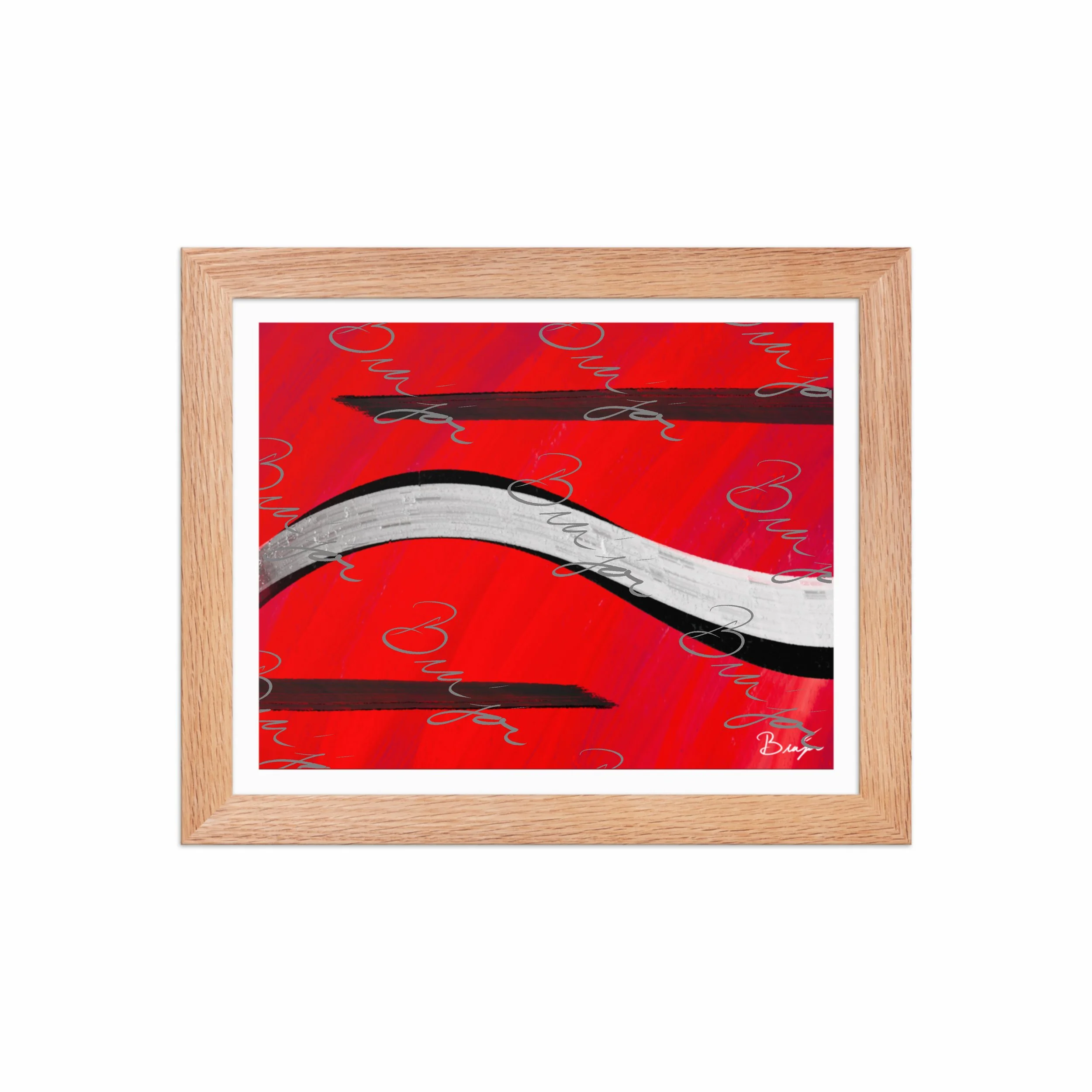 8x10 Red Oak Framed abstract artwork titled Smooth Groove designed by the digital abstract artist Bra'jor. Artwork includes the colors Red, Black, and White
