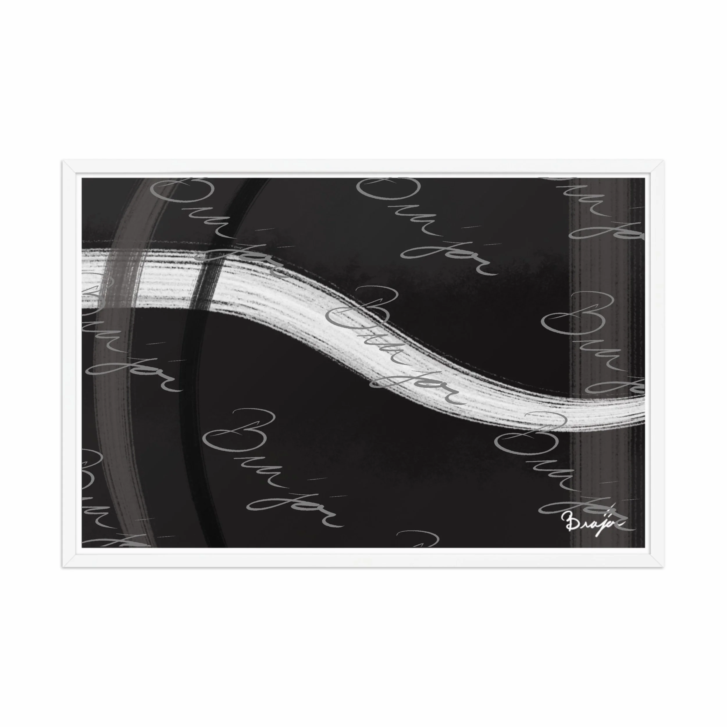 24x36 White Framed abstract artwork titled See It Through designed by the digital abstract artist Bra'jor. Artwork includes the colors Black, White, and Gray