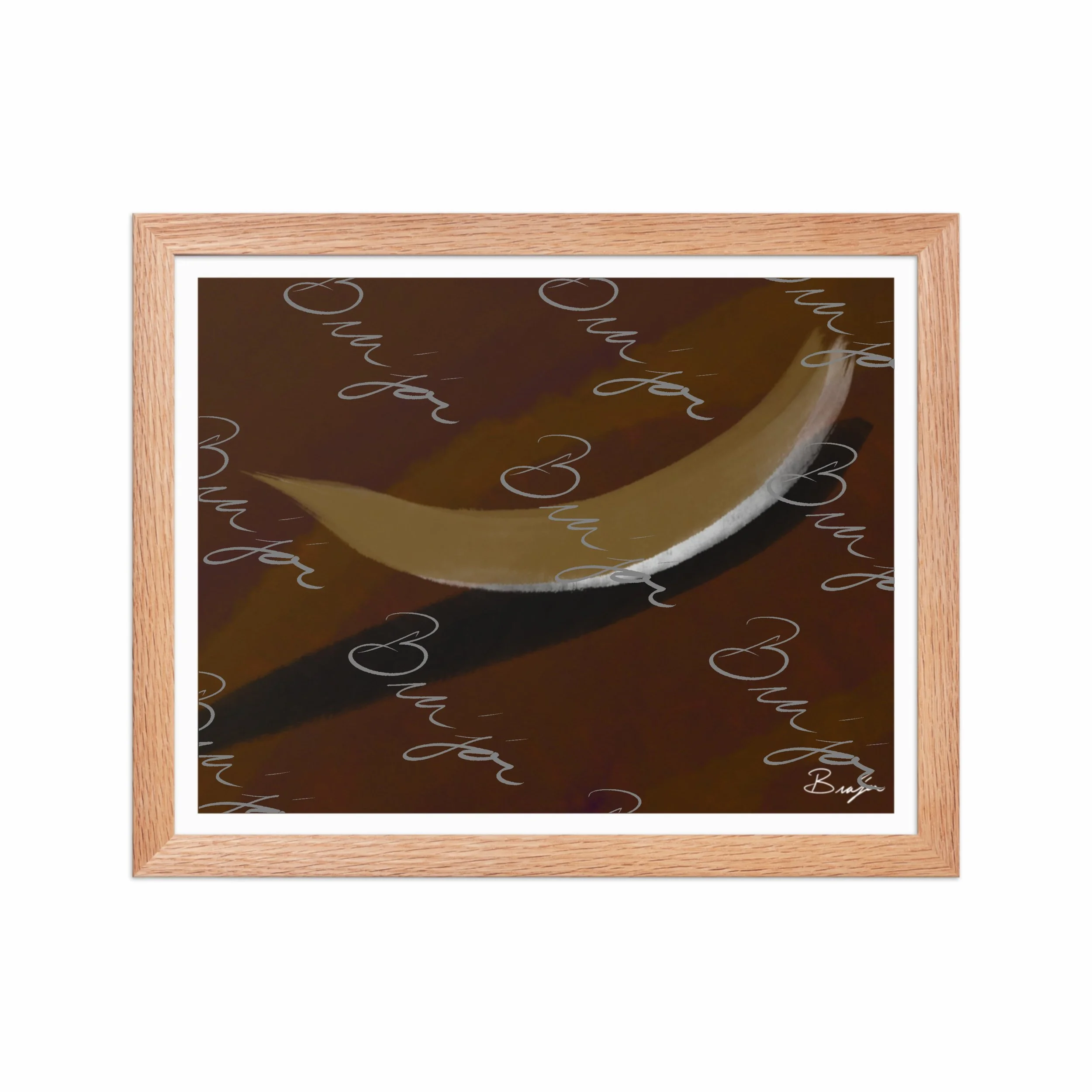 11x14 Red Oak Framed abstract artwork titled Always There designed by the digital abstract artist Bra'jor. Artwork includes the colors Brown, Tan, White, and Black with a Purple undertone