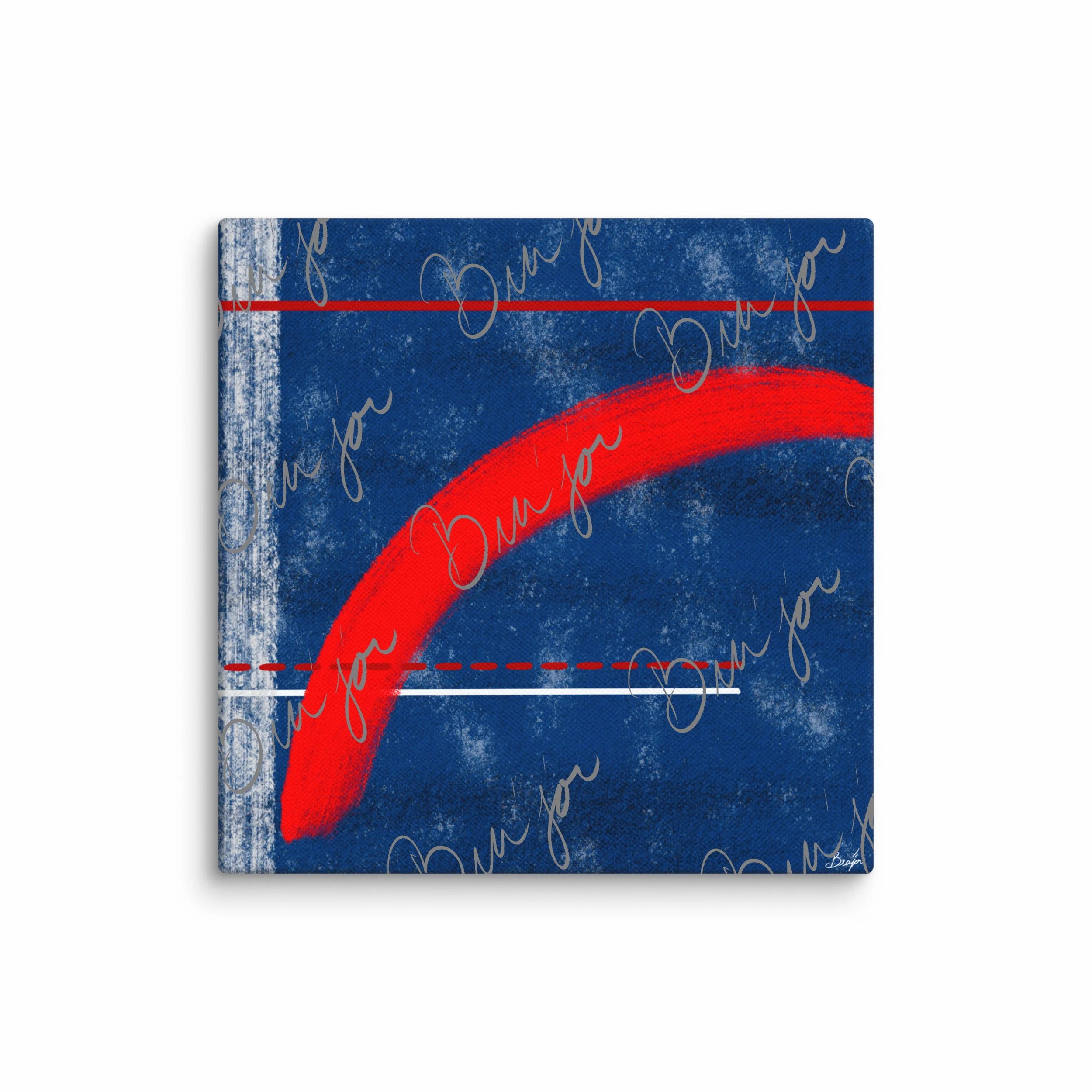 16x16 Canvas abstract artwork titled Be Bold designed by the digital abstract artist Bra'jor. Artwork includes the colors Blue, White, and Red