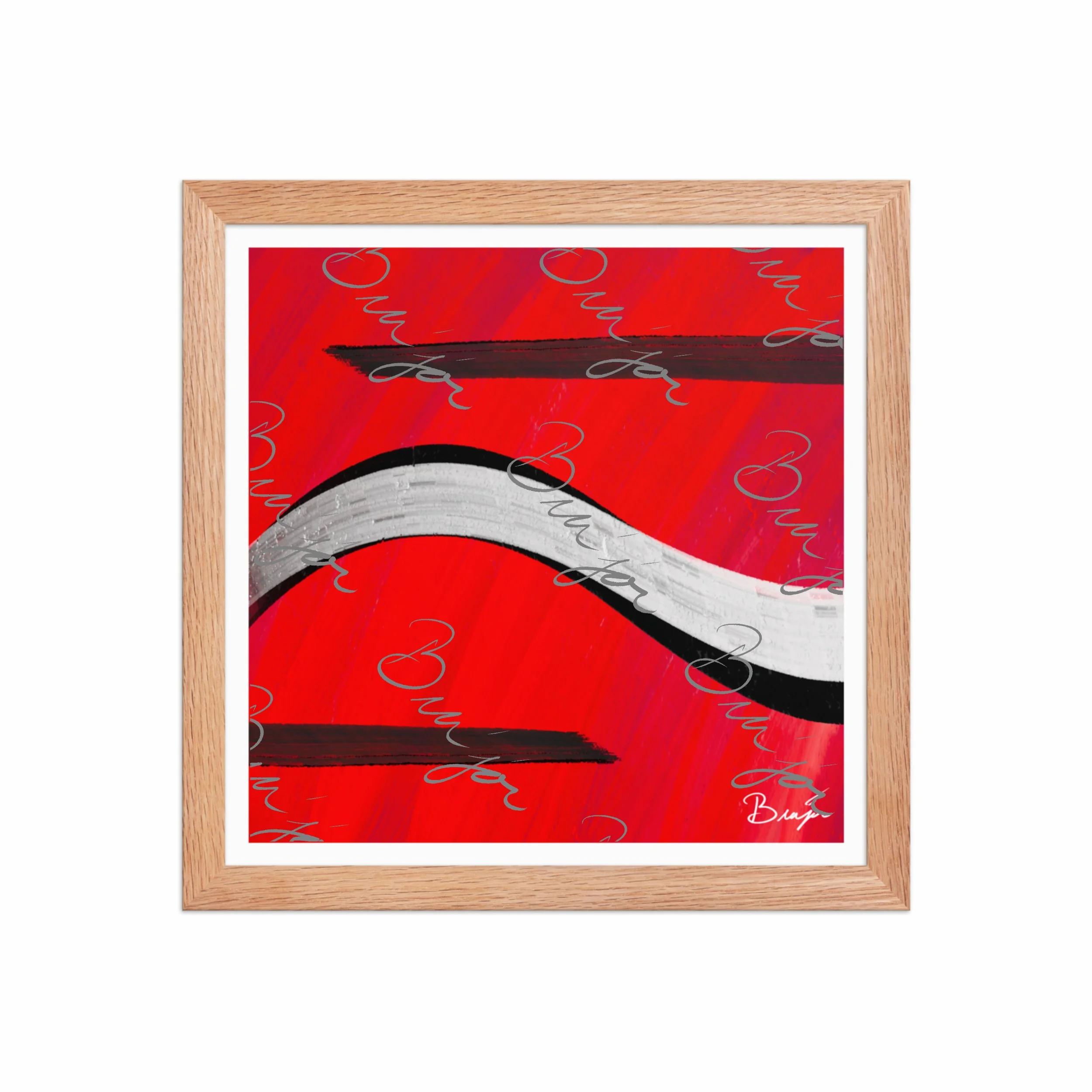 12x12 Red Oak Framed abstract artwork titled Smooth Groove designed by the digital abstract artist Bra'jor. Artwork includes the colors Red, Black, and White