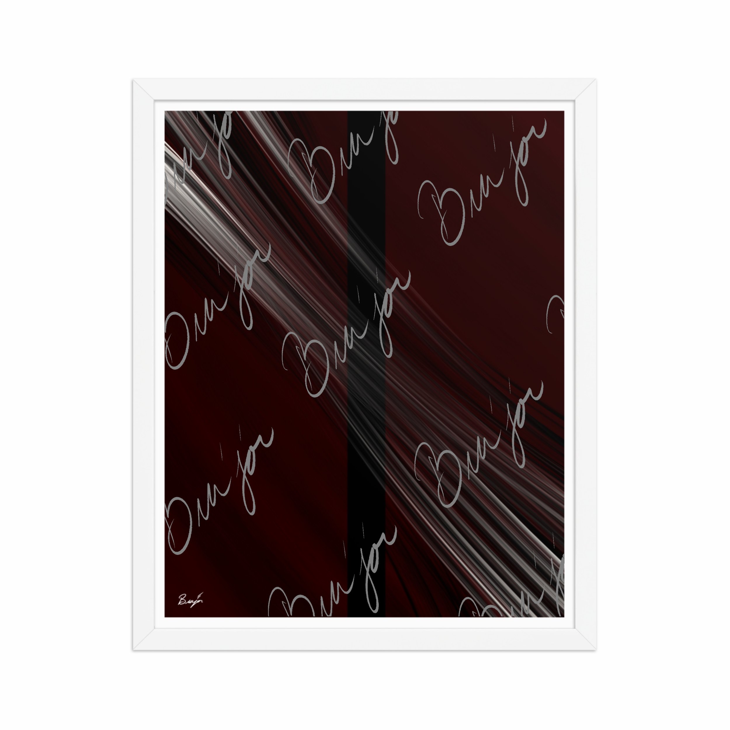 16x20 White Framed abstract artwork titled Still Standing designed by the digital abstract artist Bra'jor. Artwork includes the colors Maroon, Red, Black, and White