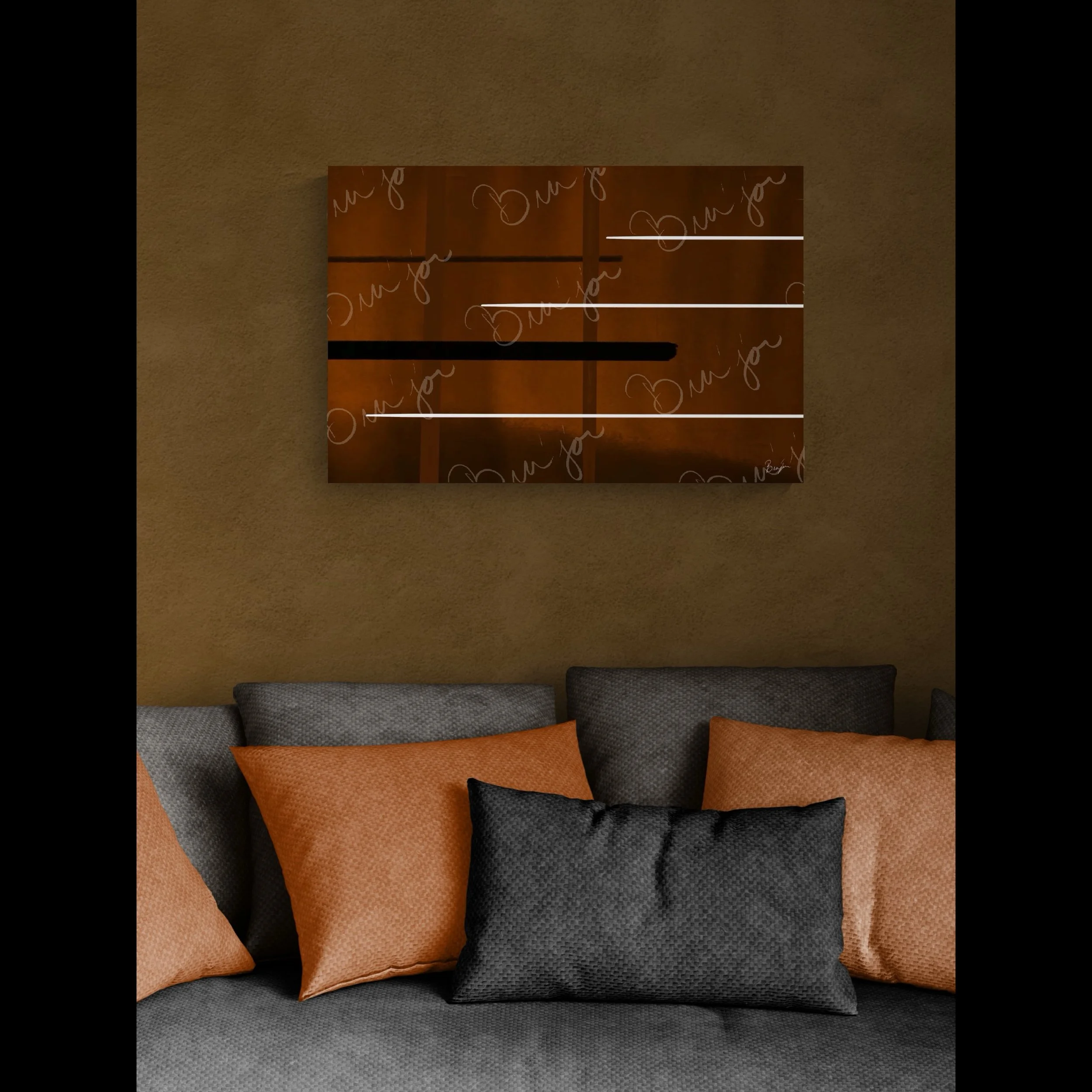 Canvas Abstract artwork titled Steps designed by the digital abstract artist Bra'jor. Artwork includes the colors Brown, Black, and White